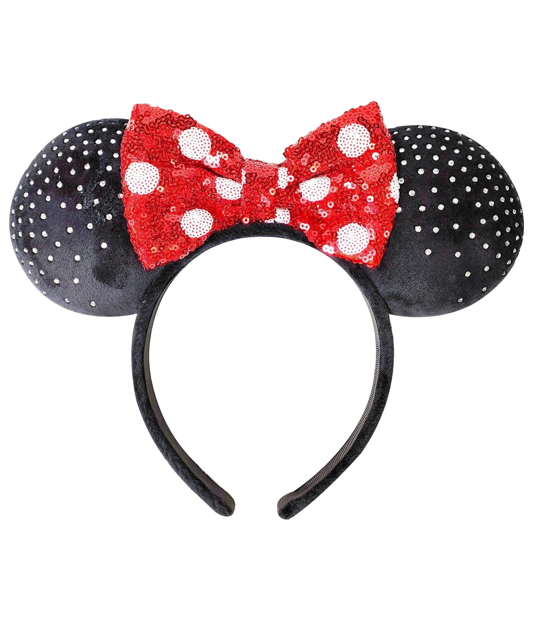 Unique Vintage Minnie Mouse Black & Red Sequin Plush Headband New