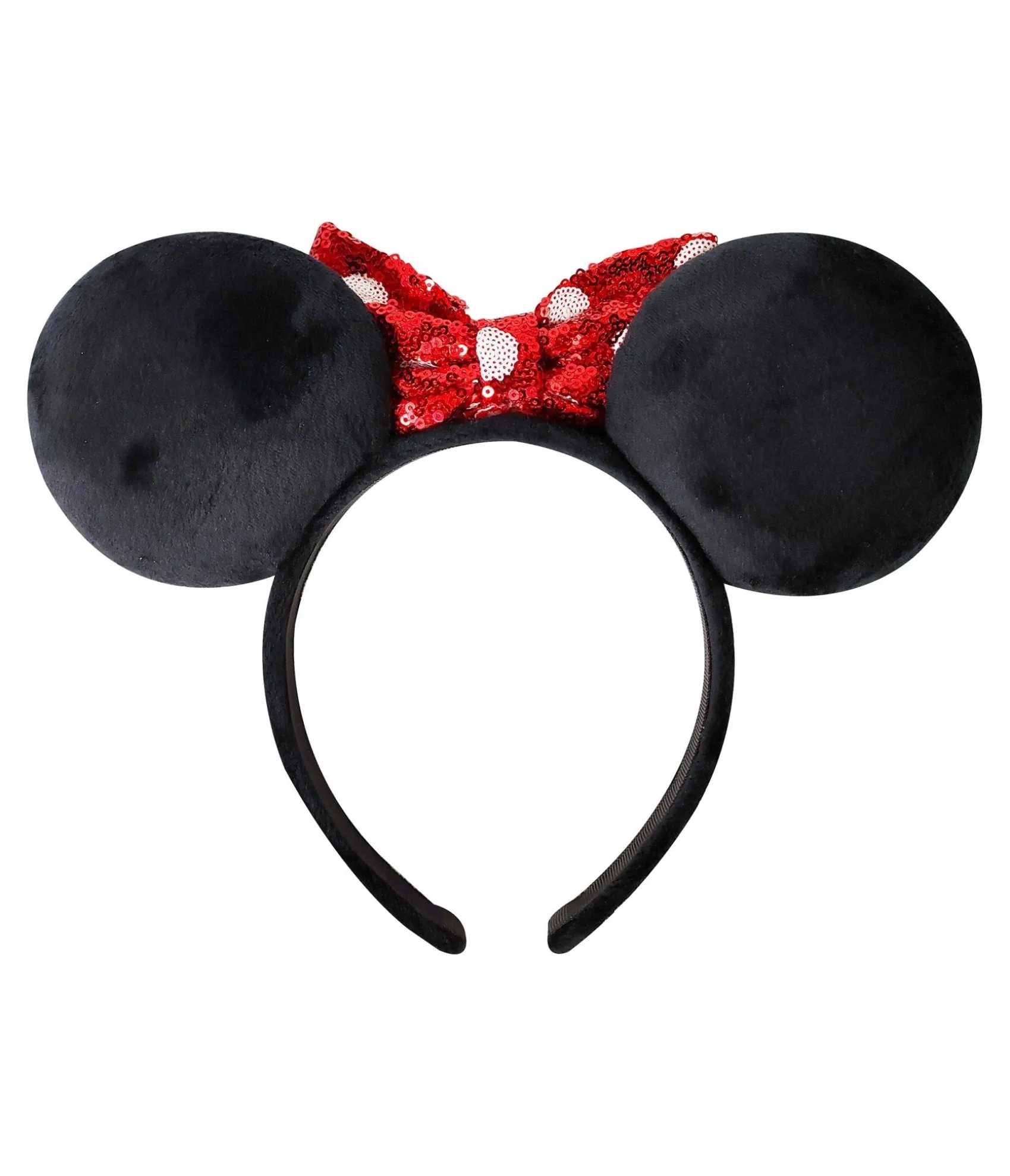 Unique Vintage Minnie Mouse Black & Red Sequin Plush Headband New