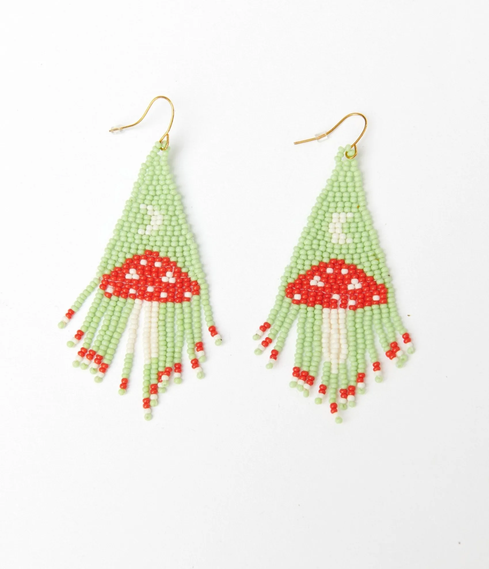 Unique Vintage Mint & Red Mushroom Beaded Earrings Discount