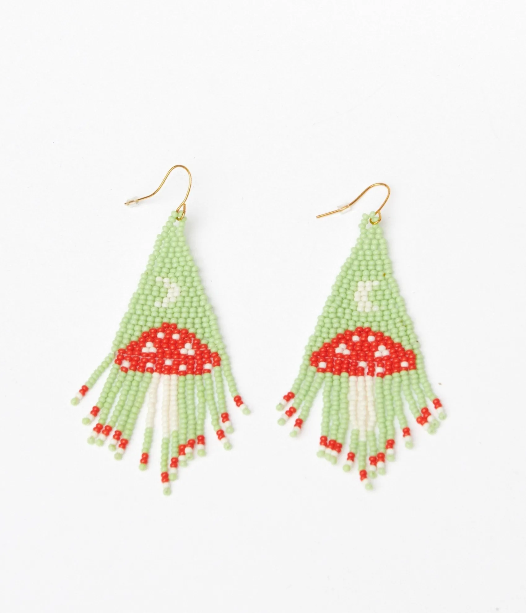 Unique Vintage Mint & Red Mushroom Beaded Earrings Discount