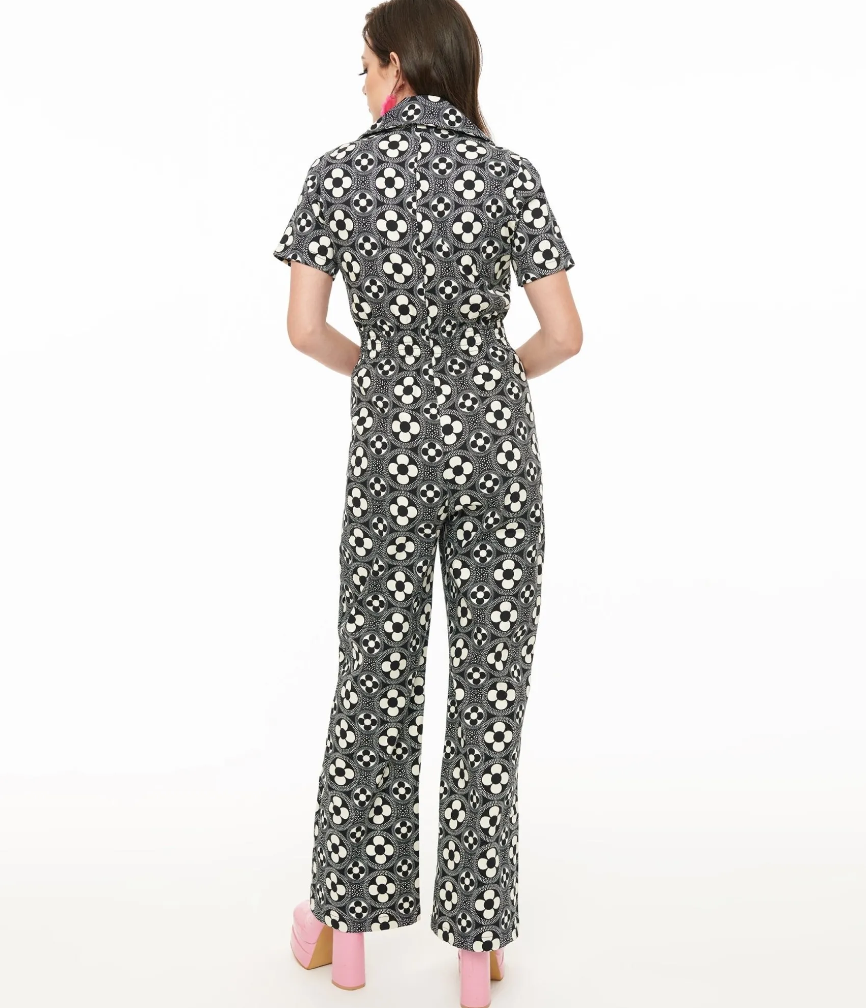 Unique Vintage Miracle Eye Black & White Floral Jumpsuit Discount