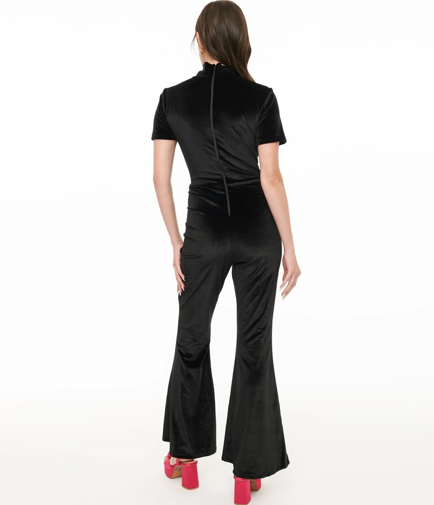 Unique Vintage Miracle Eye Black Velvet Bell Bottom Jagger Jumpsuit Fashion