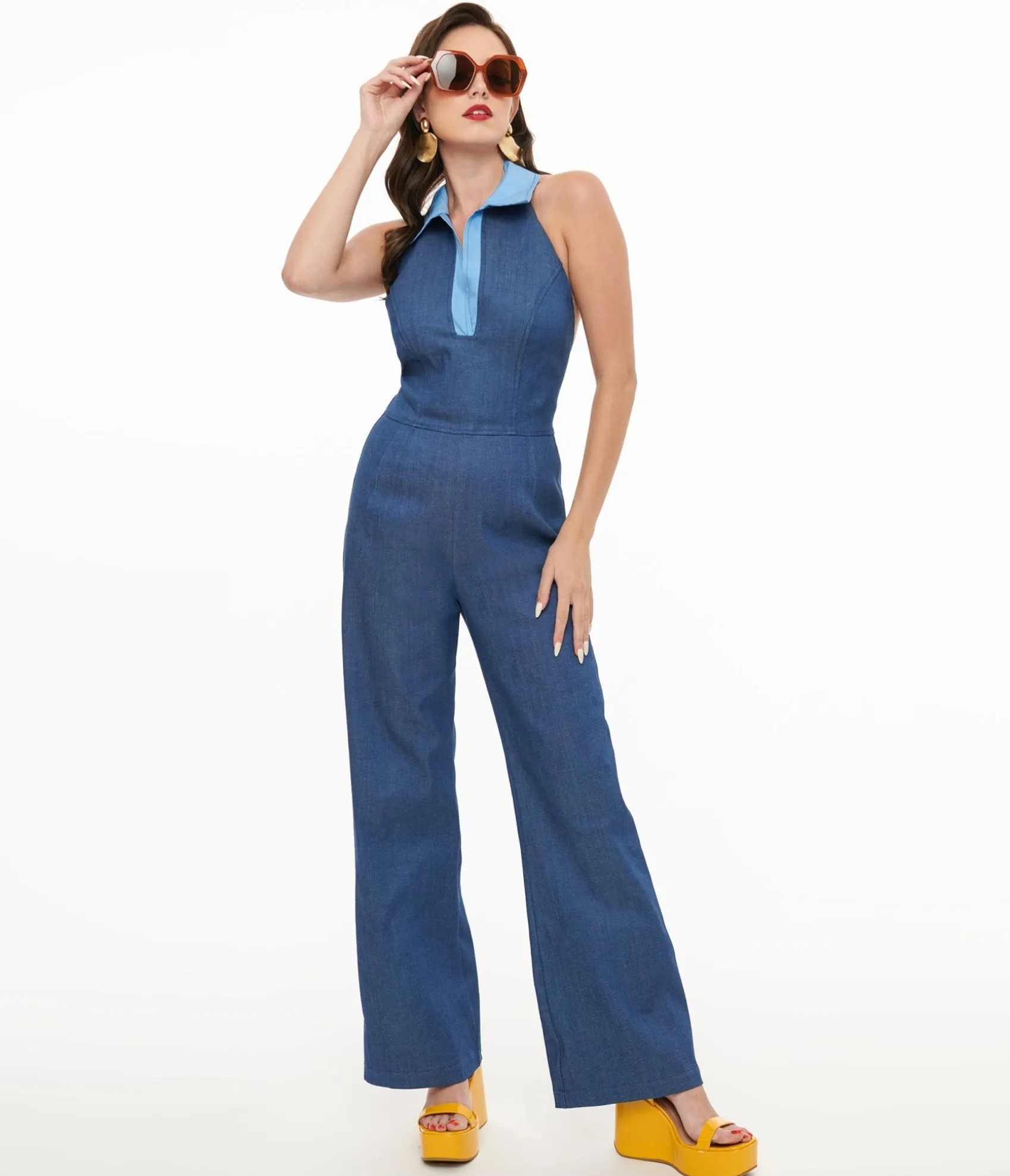 Unique Vintage Miracle Eye Blue Denim Cecilia Jumpsuit Fashion