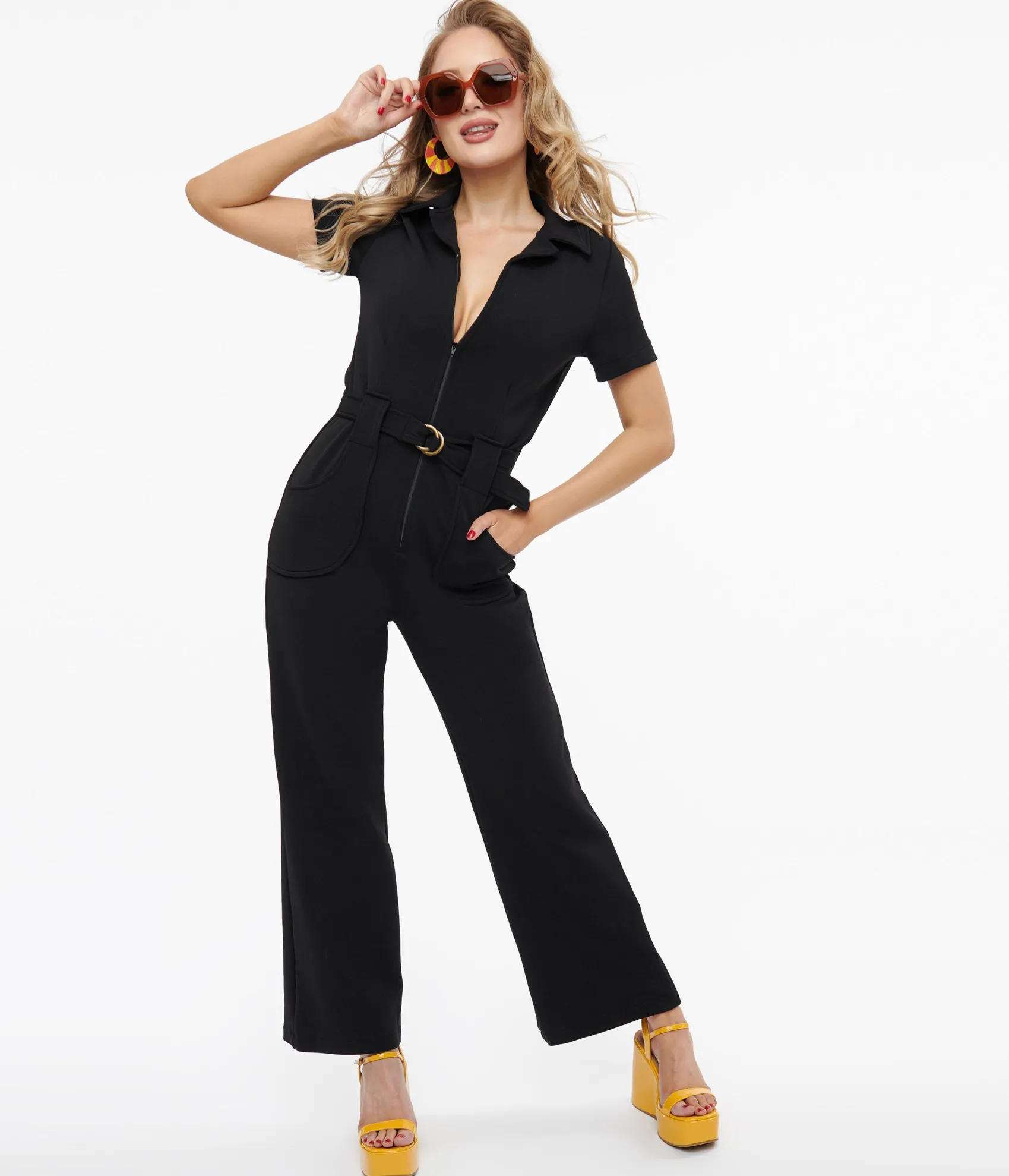 Unique Vintage Miracle Eye 1960s Black California Shake Belted Jumpsuit Discount