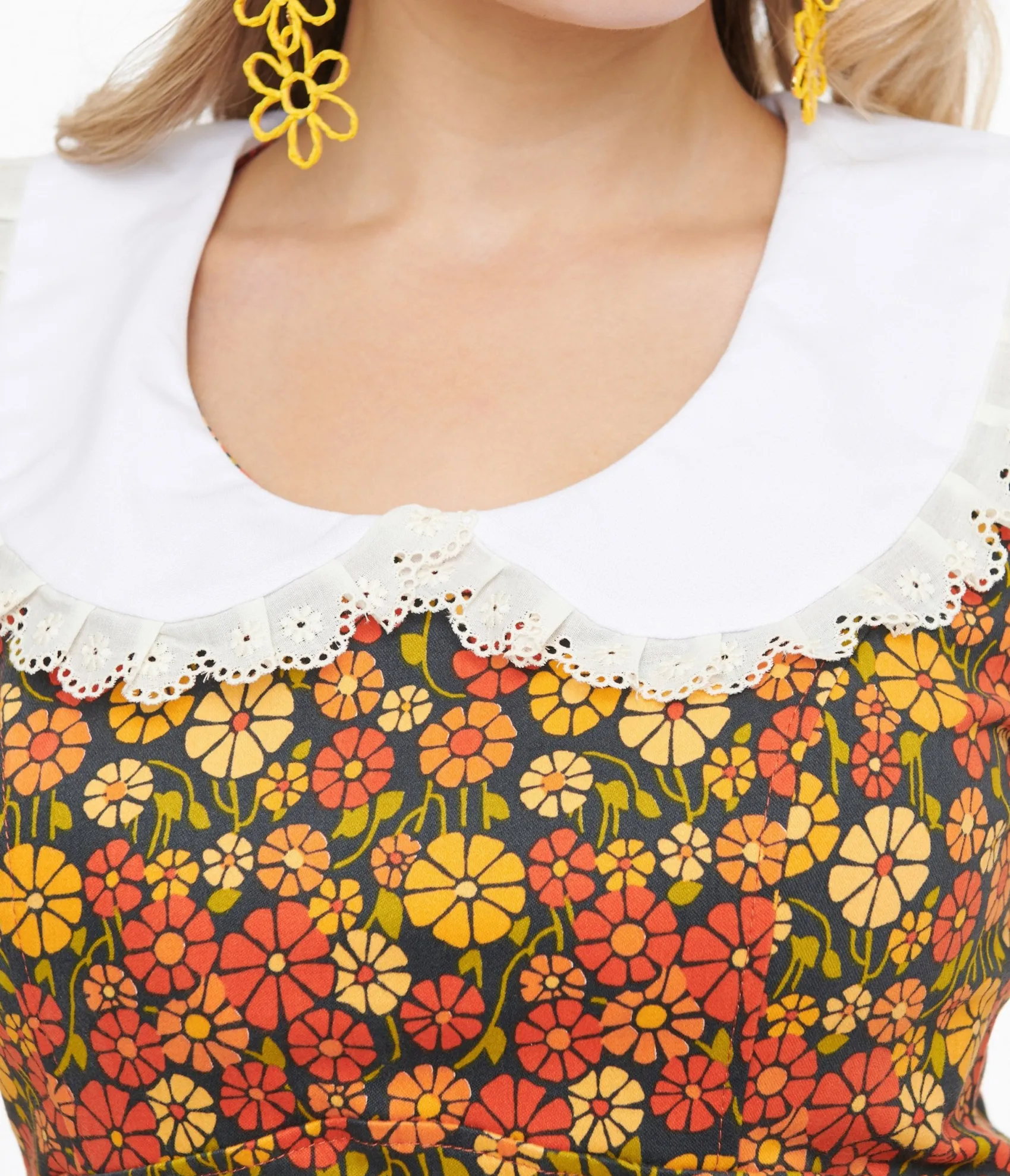 Unique Vintage Miracle Eye 1960s Yellow & Orange Marigold Dolly Mini Dress Outlet