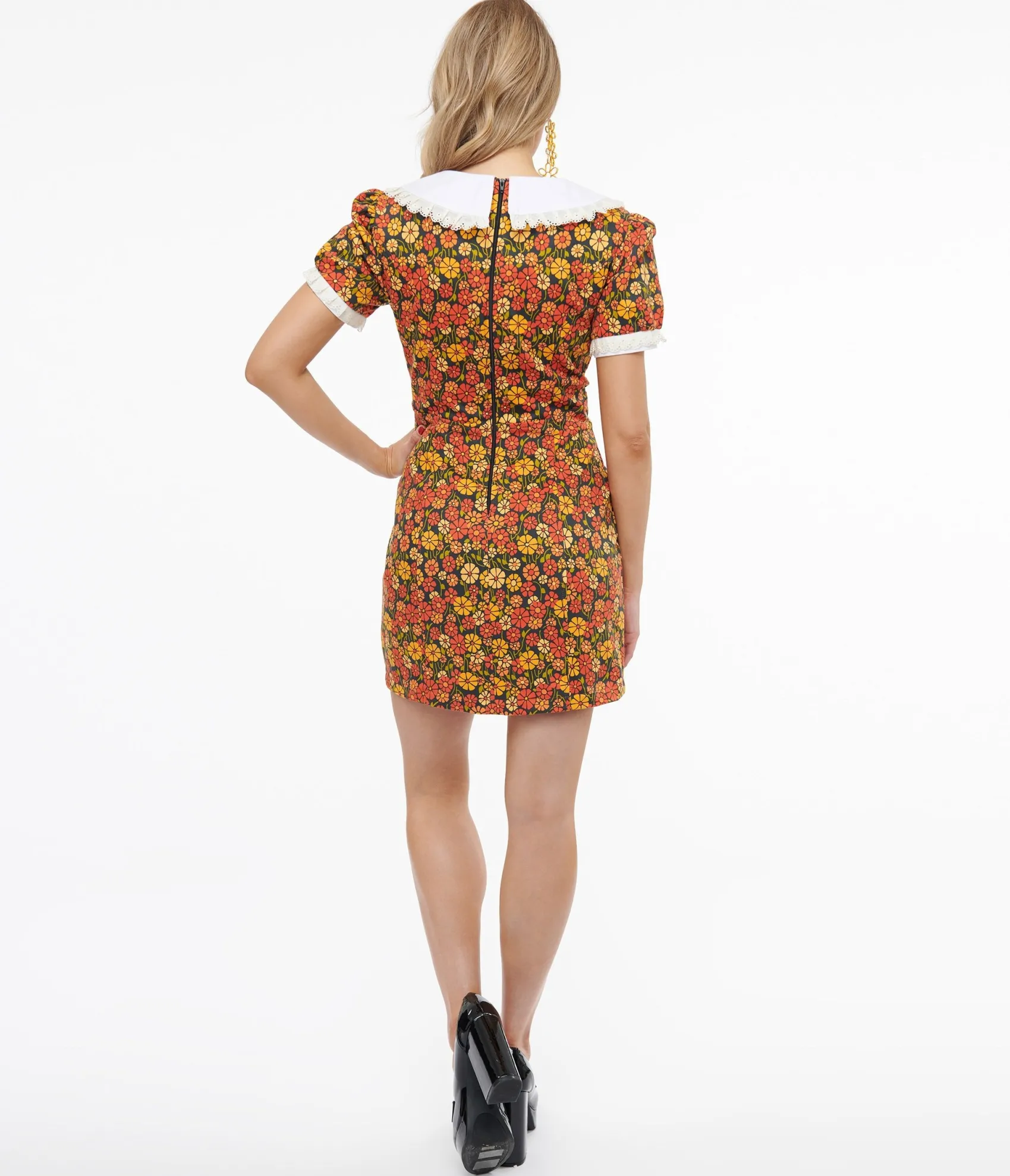 Unique Vintage Miracle Eye 1960s Yellow & Orange Marigold Dolly Mini Dress Outlet