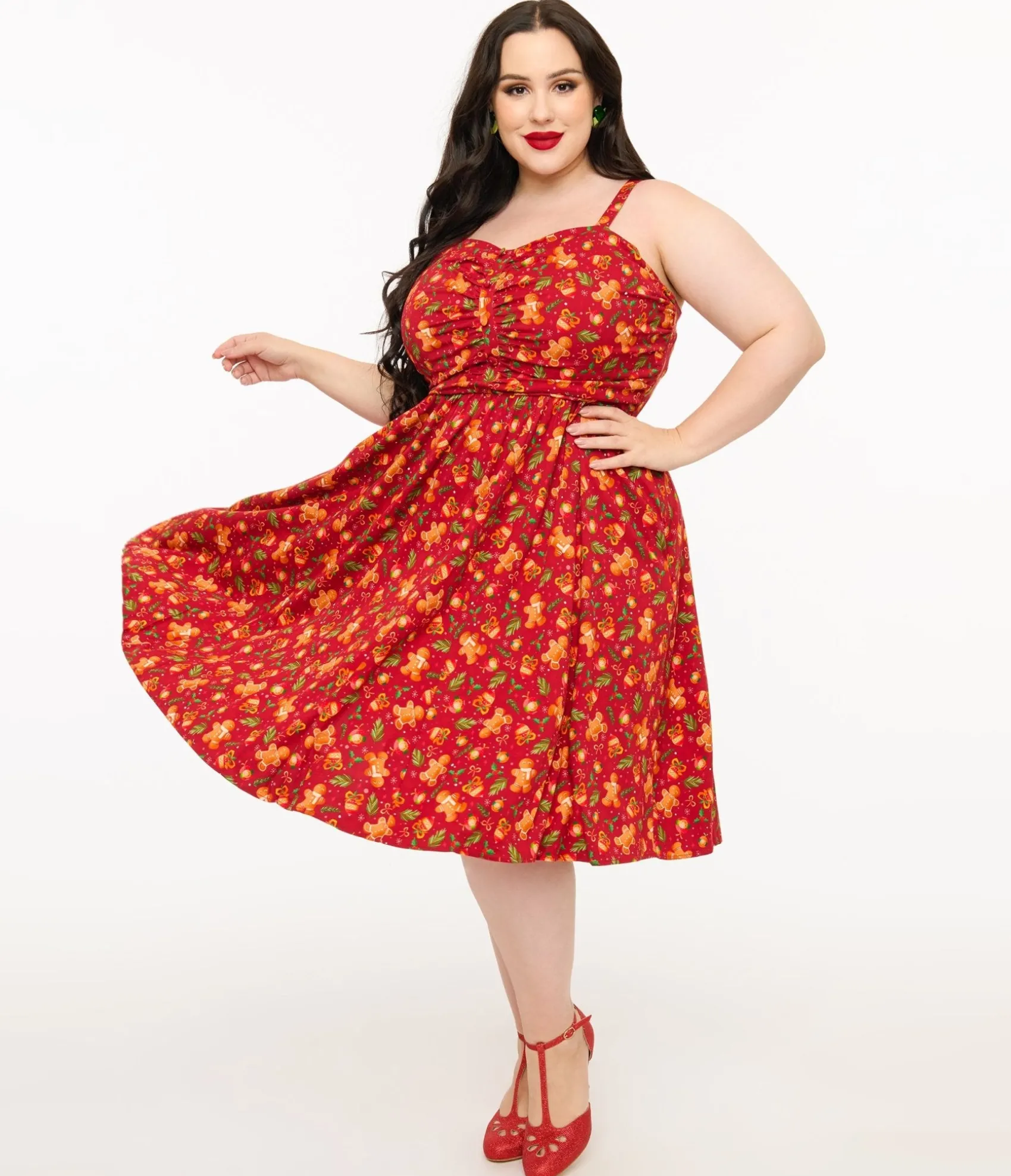 Unique Vintage Miss Lulo Plus Size 1950s Red Gingerbread Man Print Eden Fit & Flare Dress Best