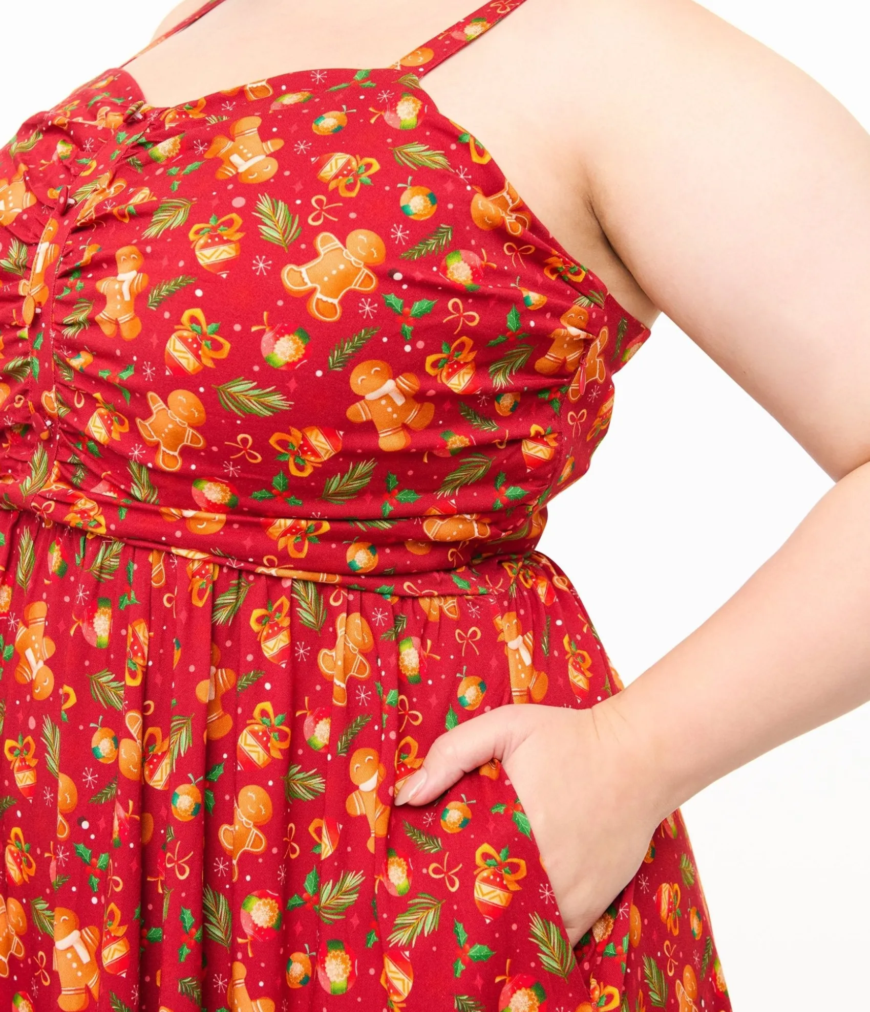 Unique Vintage Miss Lulo Plus Size 1950s Red Gingerbread Man Print Eden Fit & Flare Dress Best