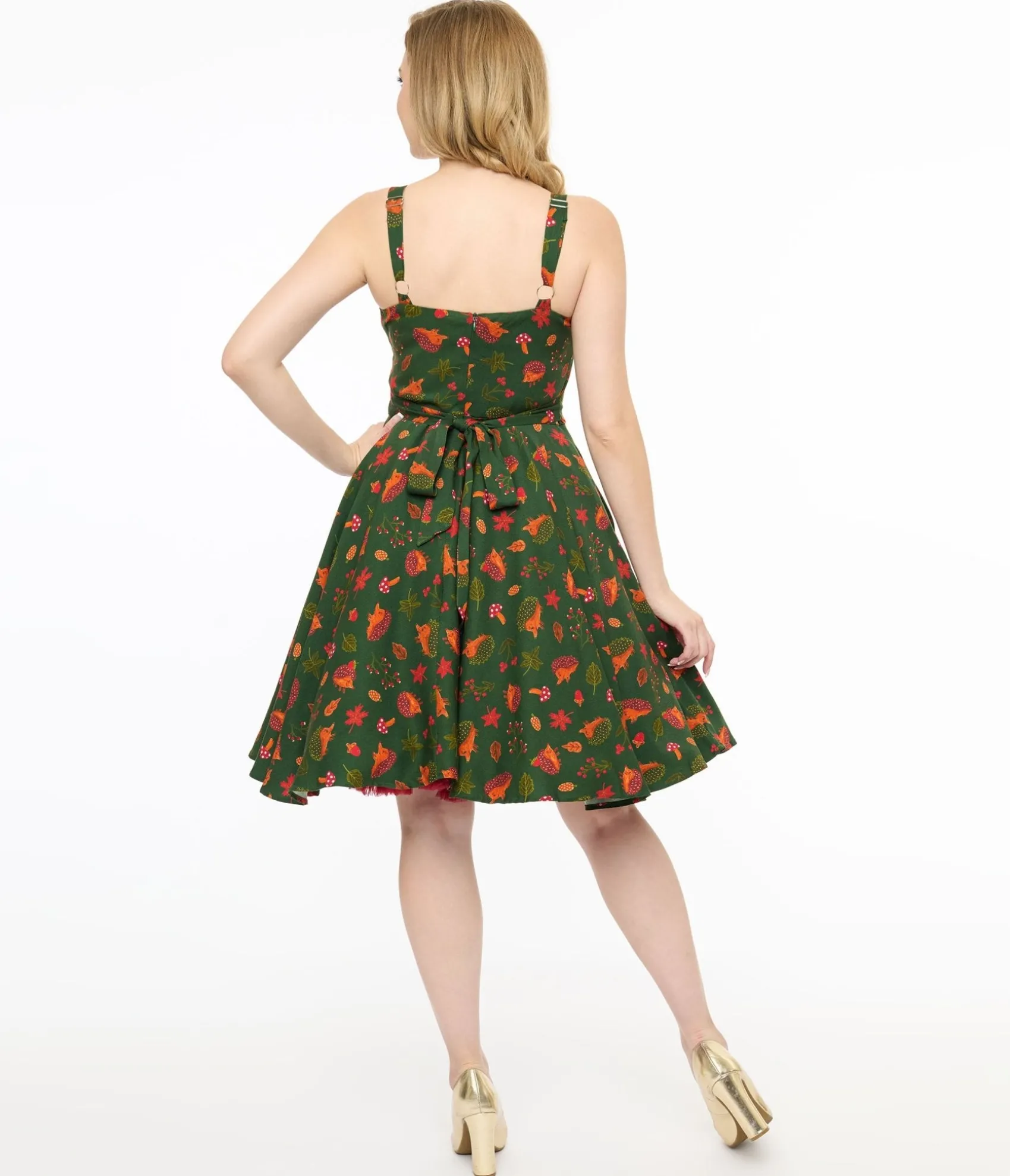 Unique Vintage Miss Lulo 1950s Green Hedgehog Forest Print Kyla Fit & Flare Dress Best Sale