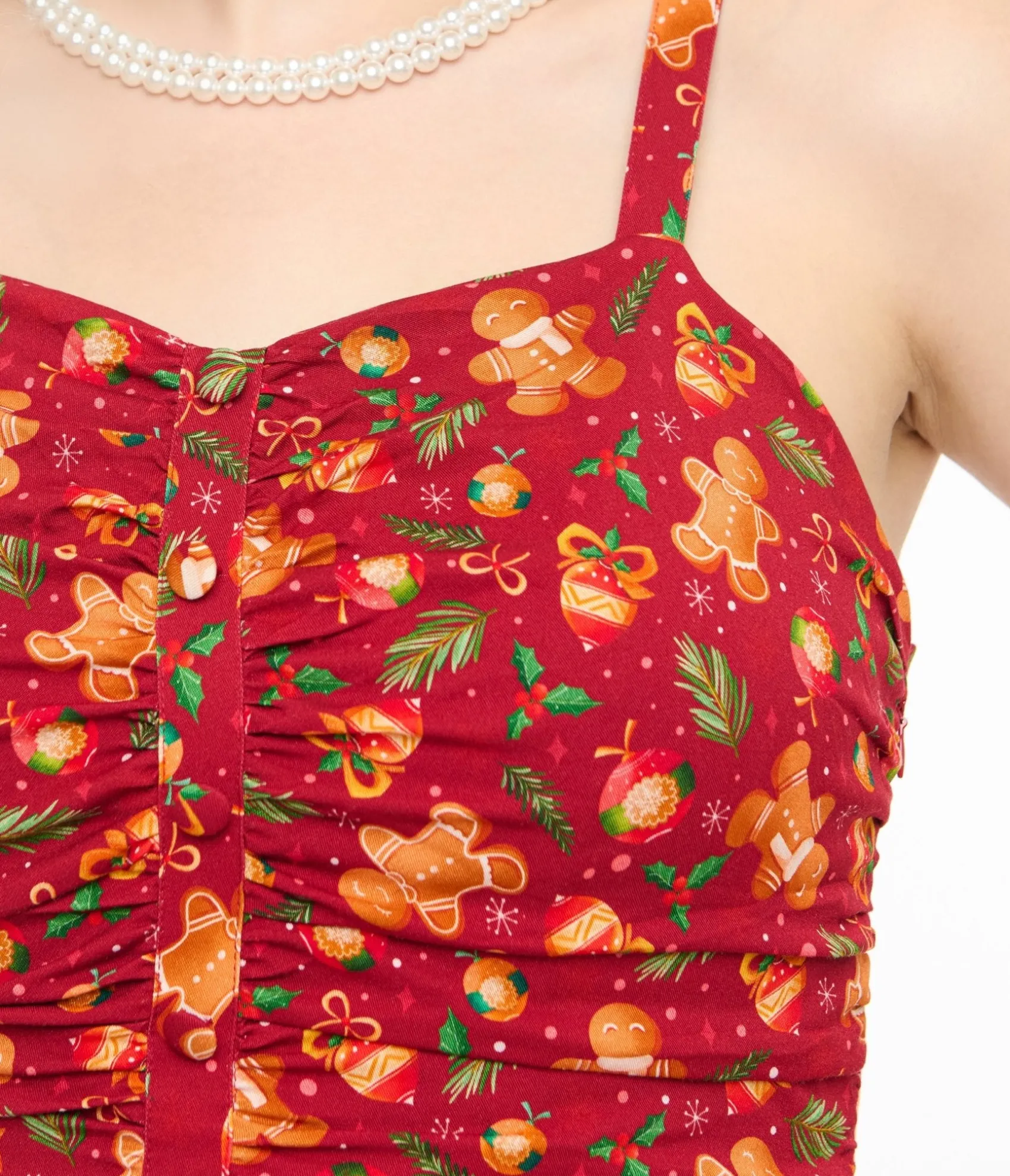 Unique Vintage Miss Lulo 1950s Red Gingerbread Man Print Eden Fit & Flare Dress Cheap
