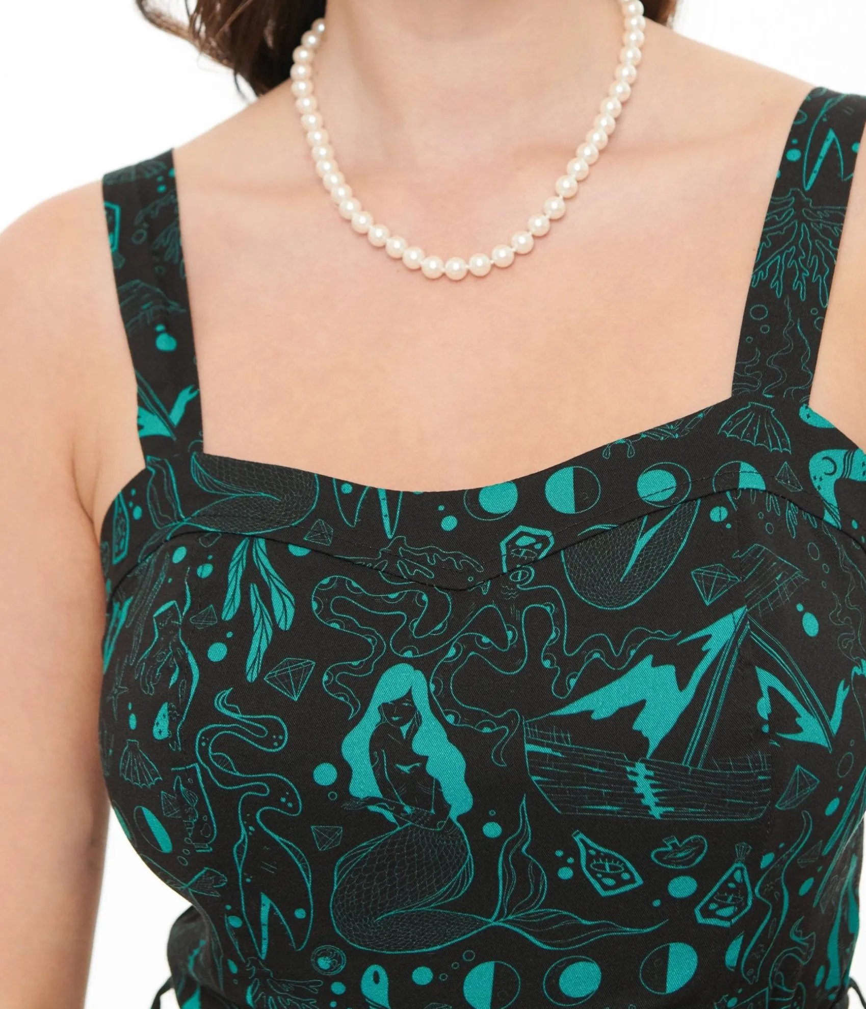 Unique Vintage Miss Lulo 1950s Teal Sea Witch Print Lori Swing Dress Shop