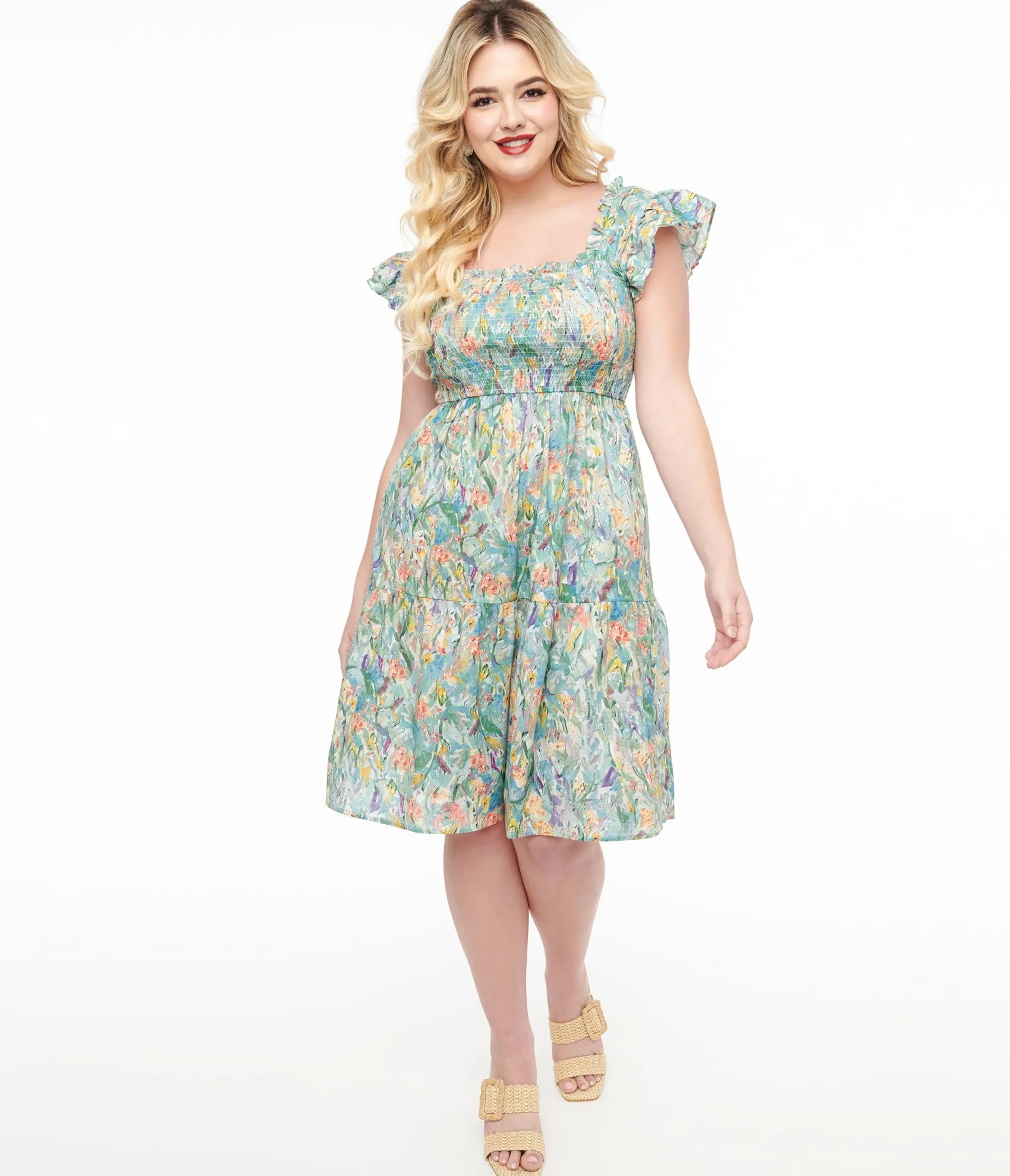 Unique Vintage Multicolor Floral Painting Cotton Flare Dress Best