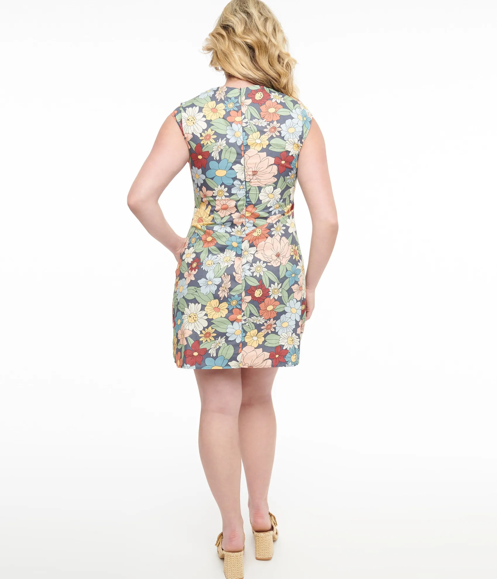 Unique Vintage Multicolor Floral Watercolor Print Shift Dress Cheap