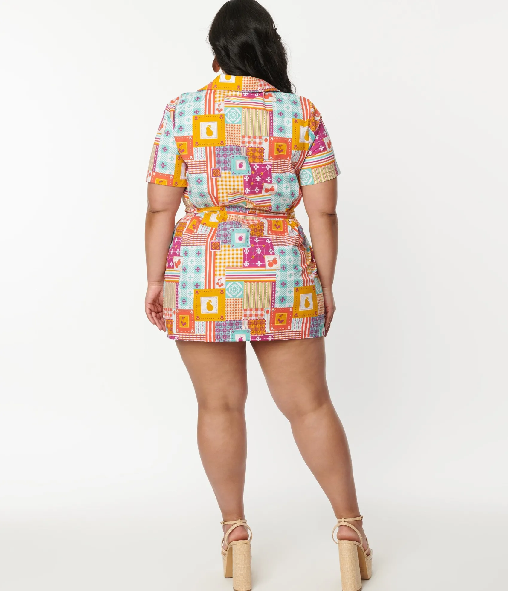 Unique Vintage Multicolor Patchwork Print Mini Dress Sale