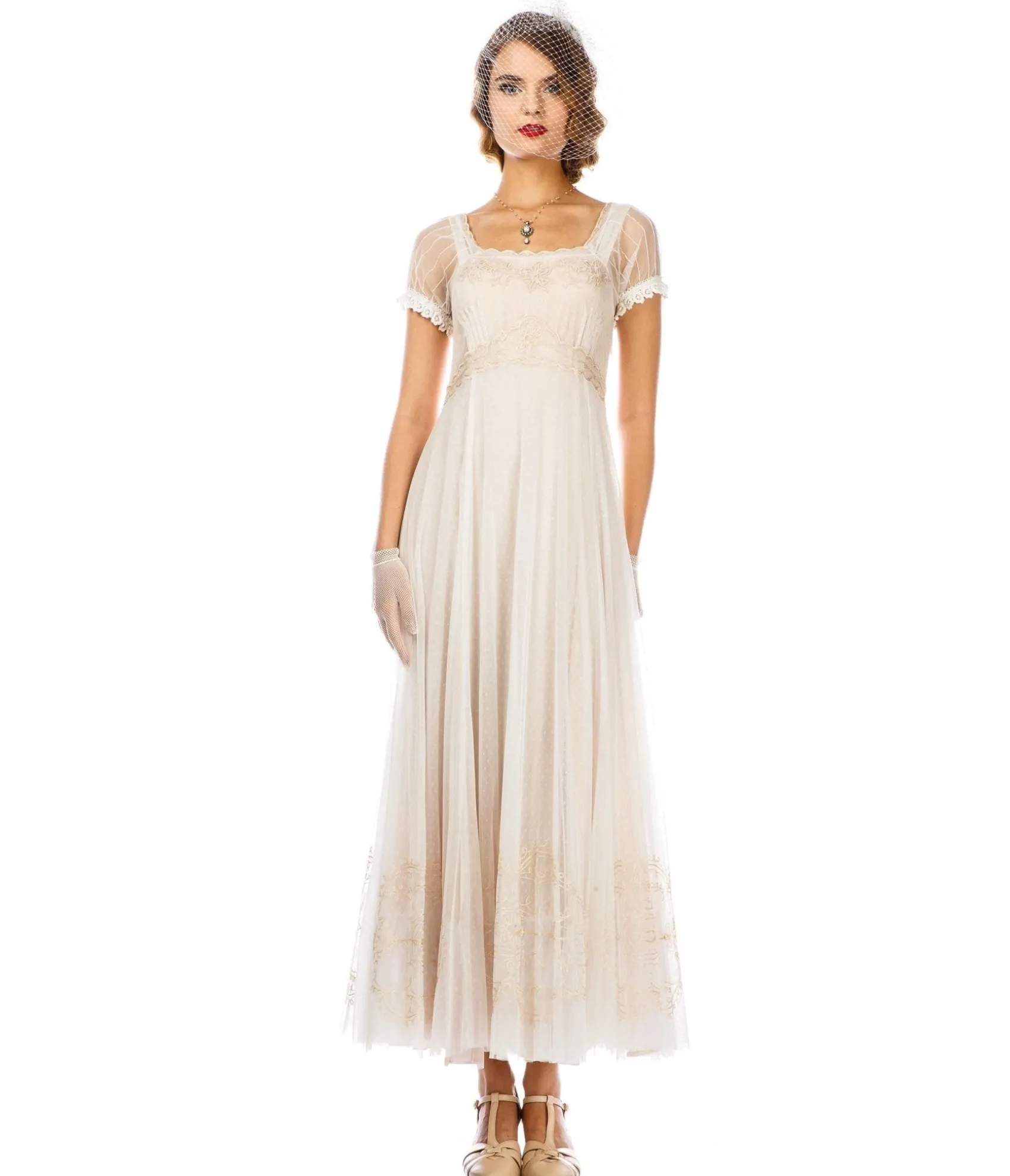 Unique Vintage Nataya Ivory Vintage Style Regency Wedding Dress Clearance