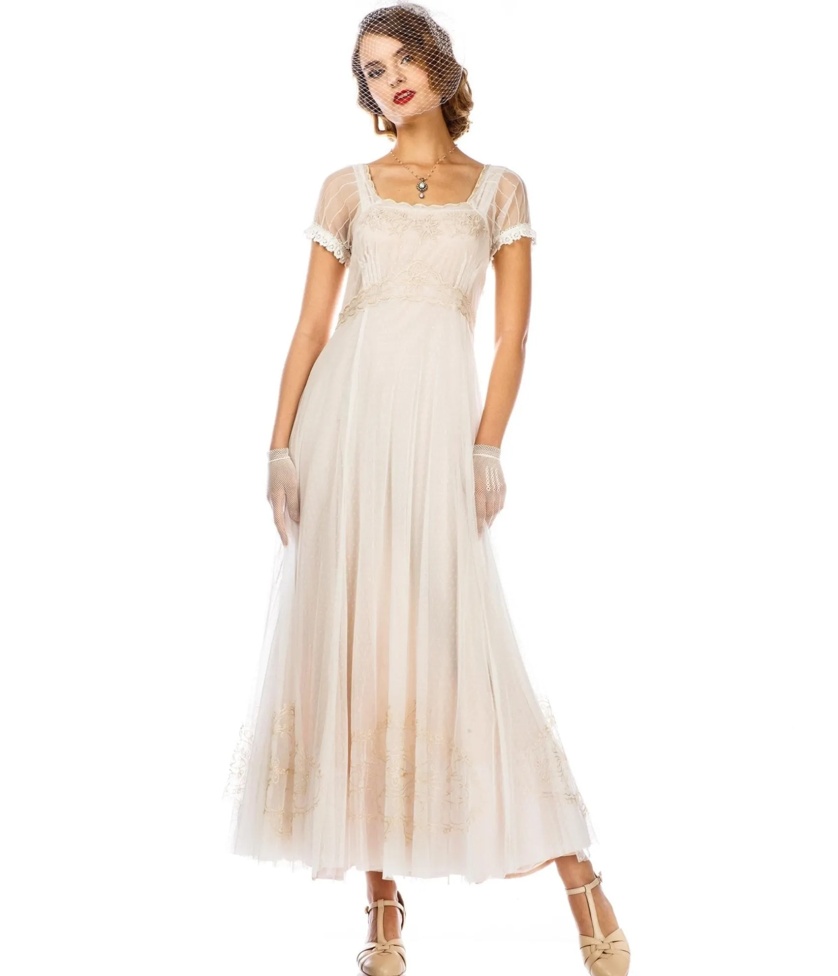 Unique Vintage Nataya Ivory Vintage Style Regency Wedding Dress Clearance