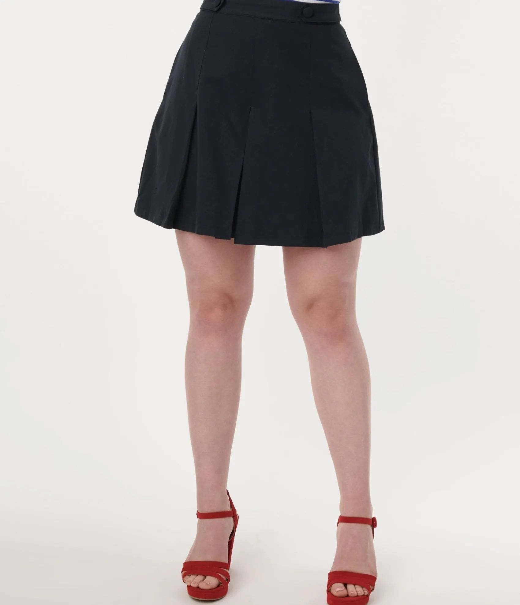 Unique Vintage Navy Pleated Swish Shorts Online