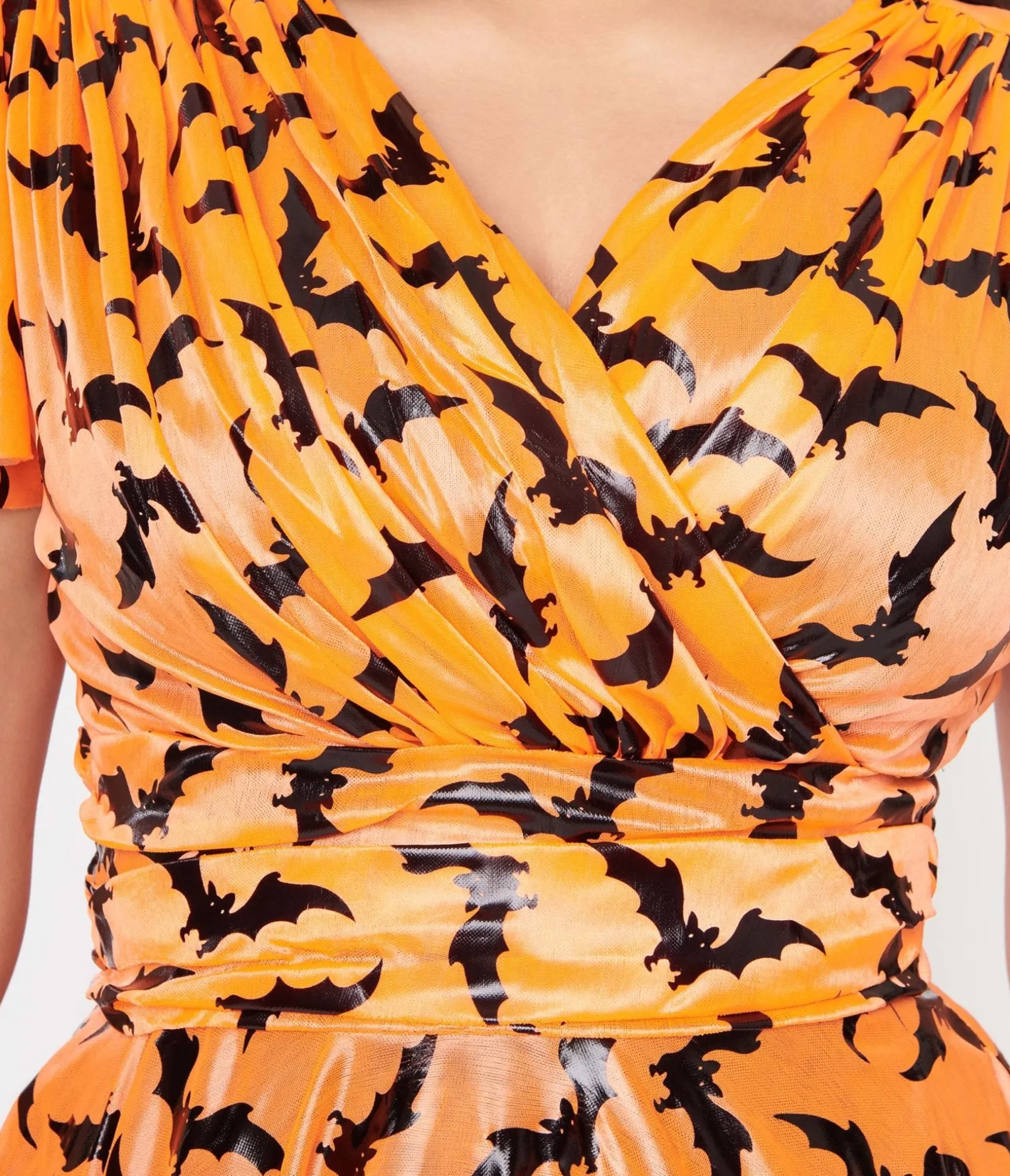 Unique Vintage Orange & Black Bat Midori Swing Dress Shop