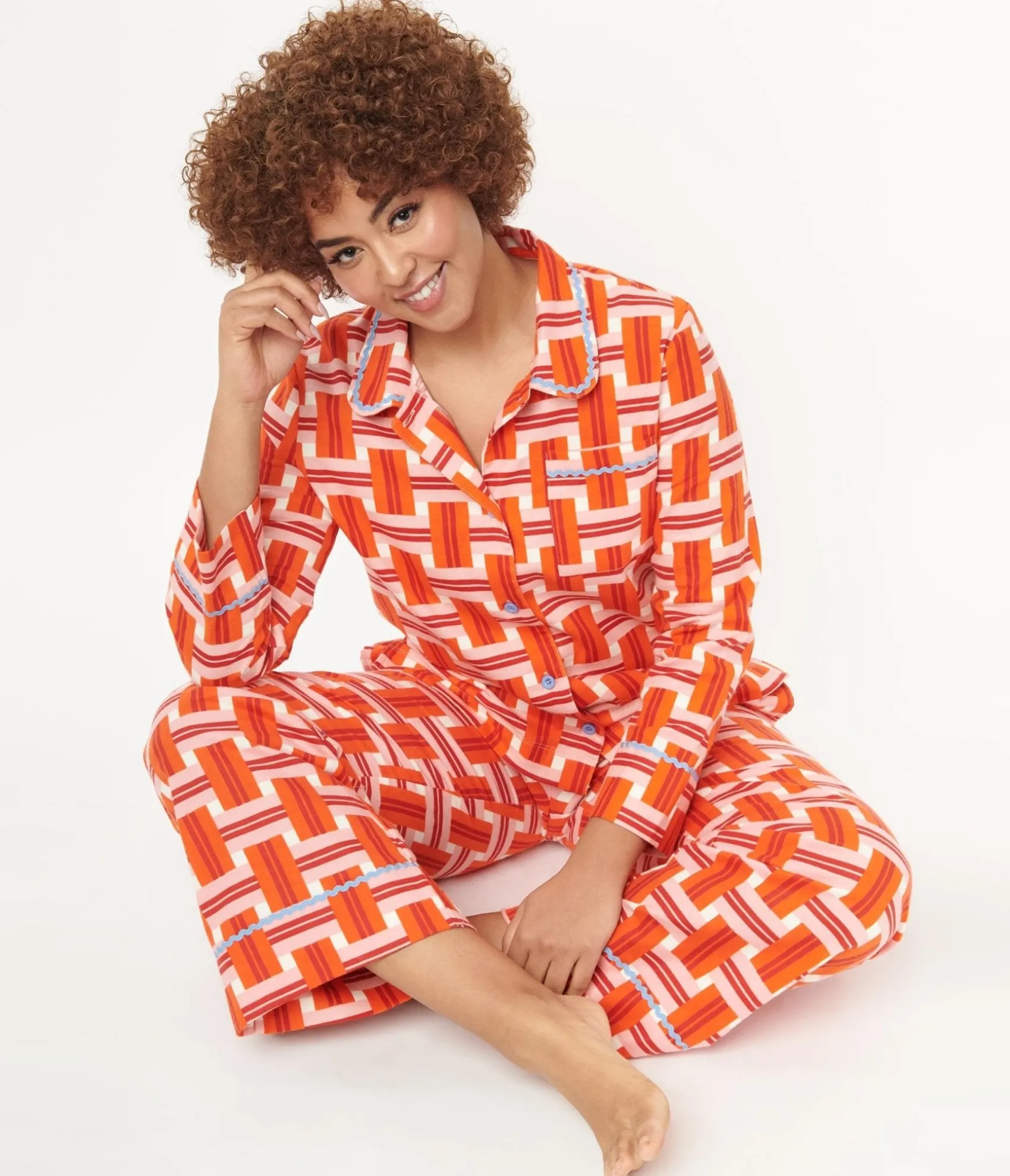 Unique Vintage Orange & Red Basket Plaid Pajama Bottoms Store