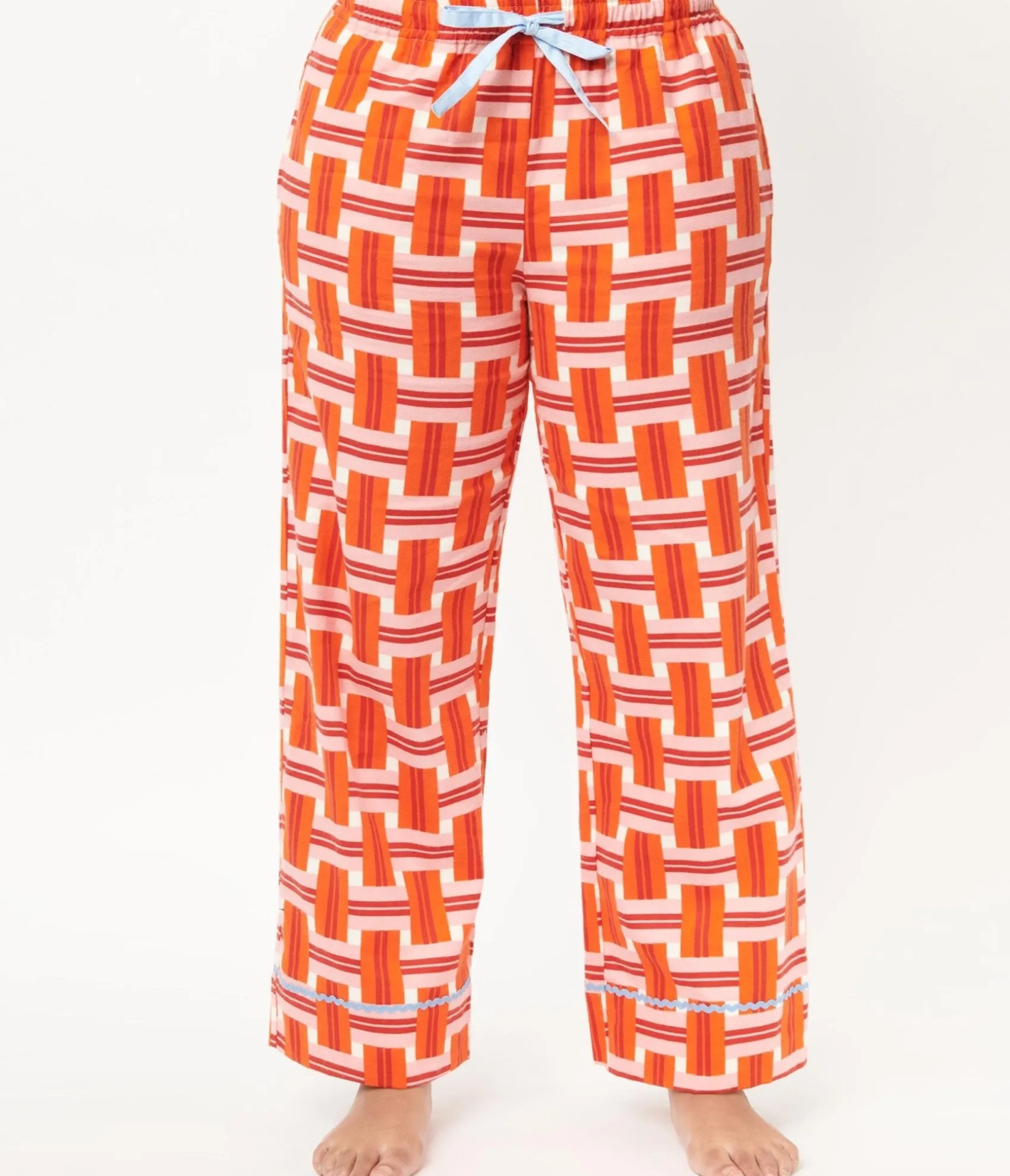 Unique Vintage Orange & Red Basket Plaid Pajama Bottoms Store