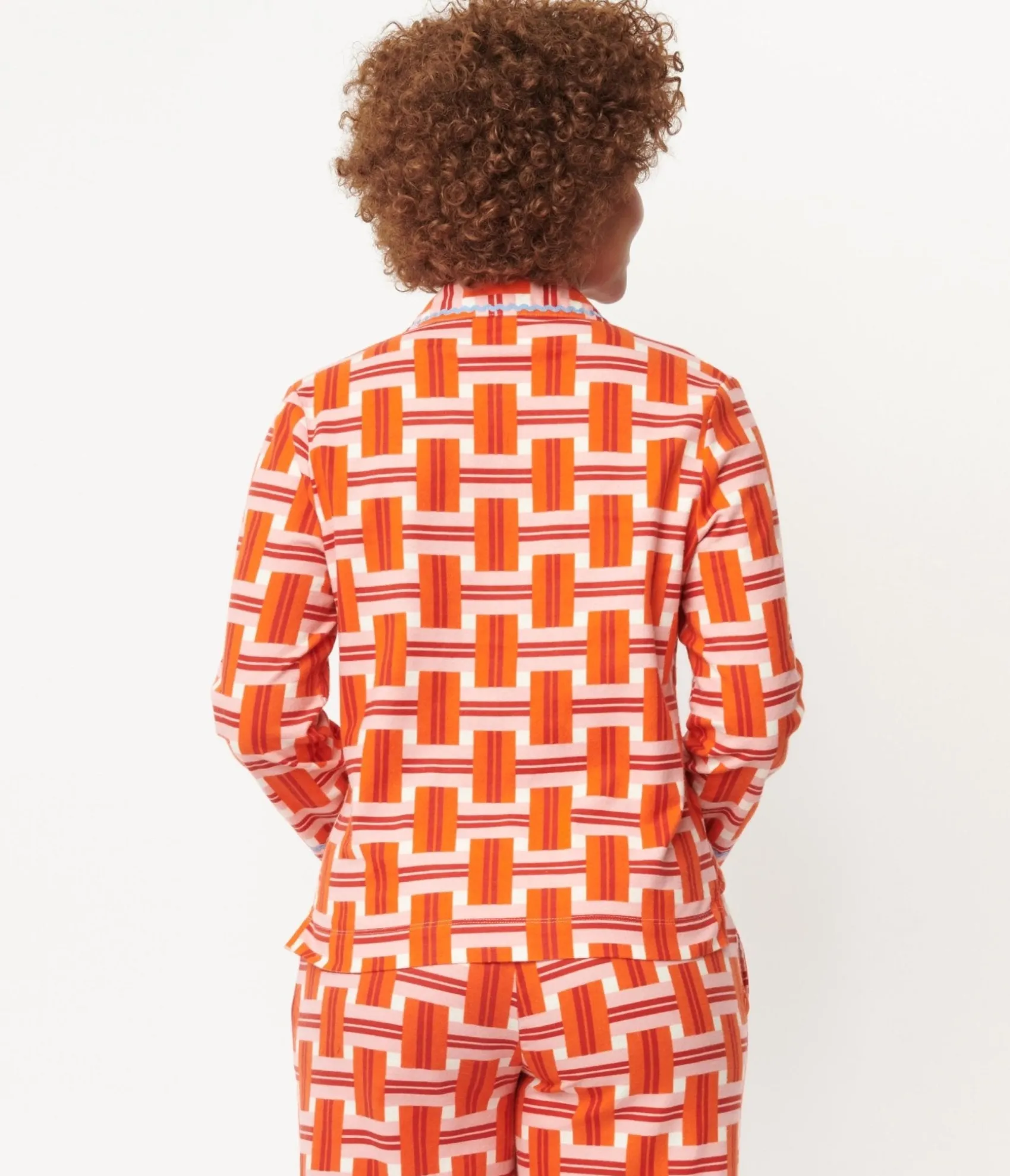 Unique Vintage Orange & Red Basket Plaid Pajama Top New