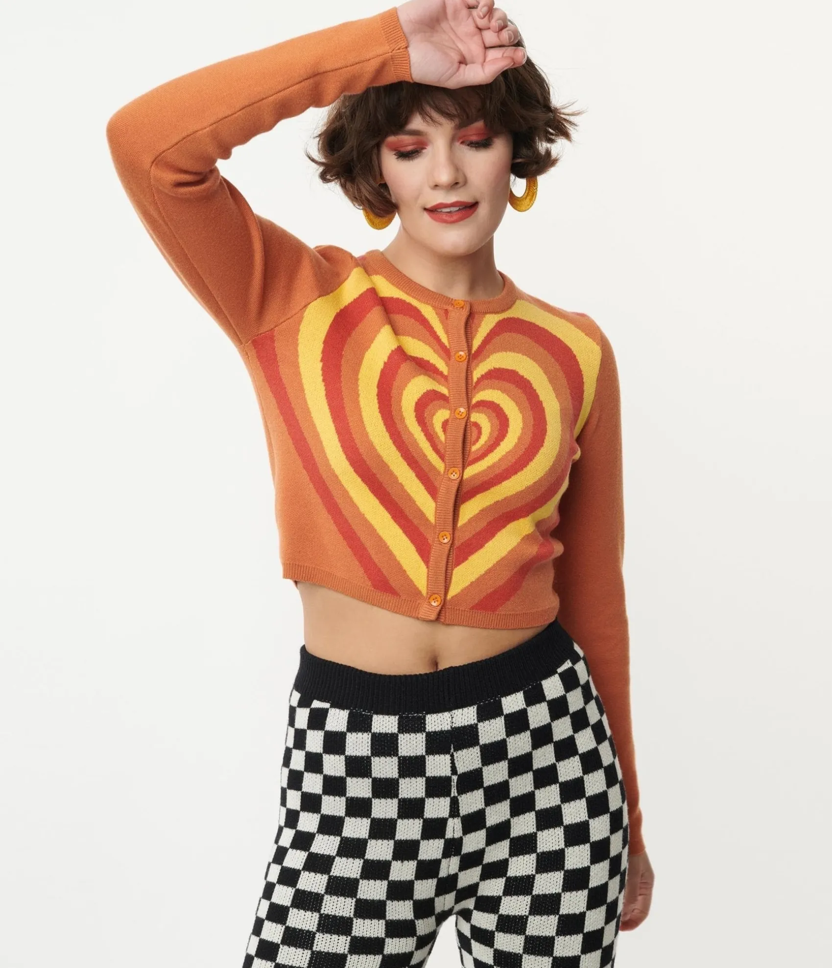 Unique Vintage Orange Heart Stripe Cardigan Store