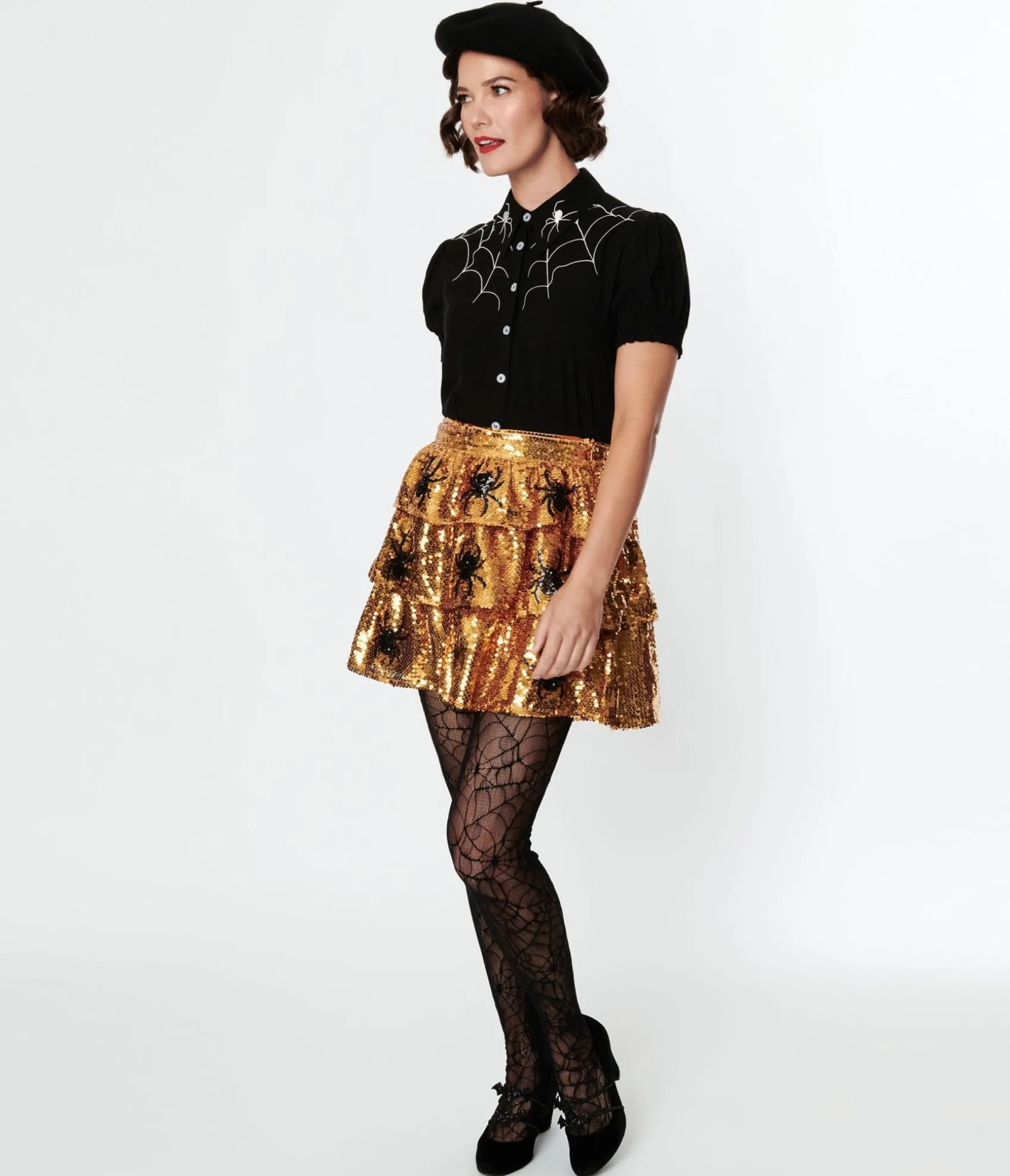 Unique Vintage Orange Sequin & Spider Mini Skirt Cheap