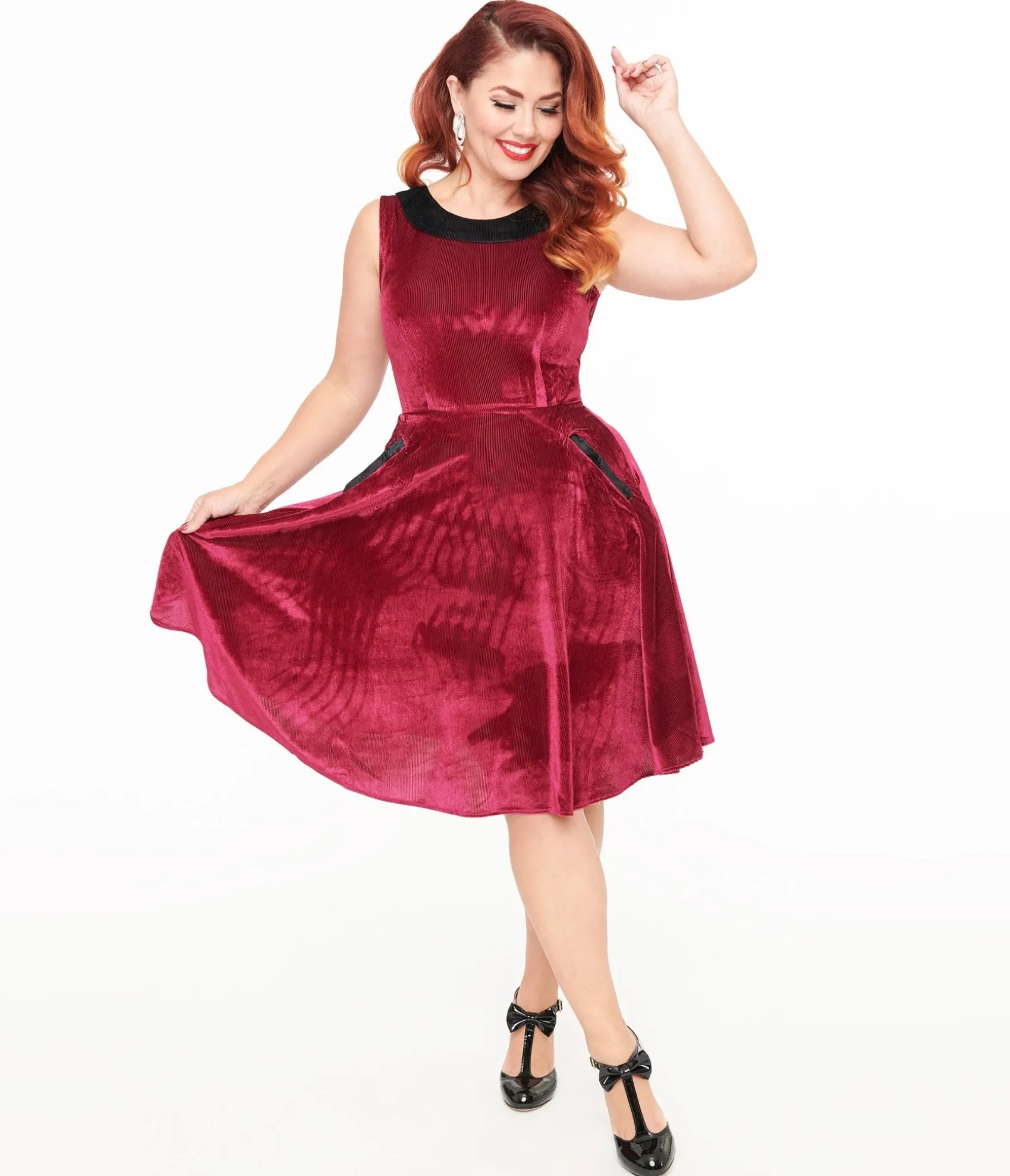 Unique Vintage Orchid Bloom 1950s Berry Velvet Kurt Roy Fit & Flare Dress New