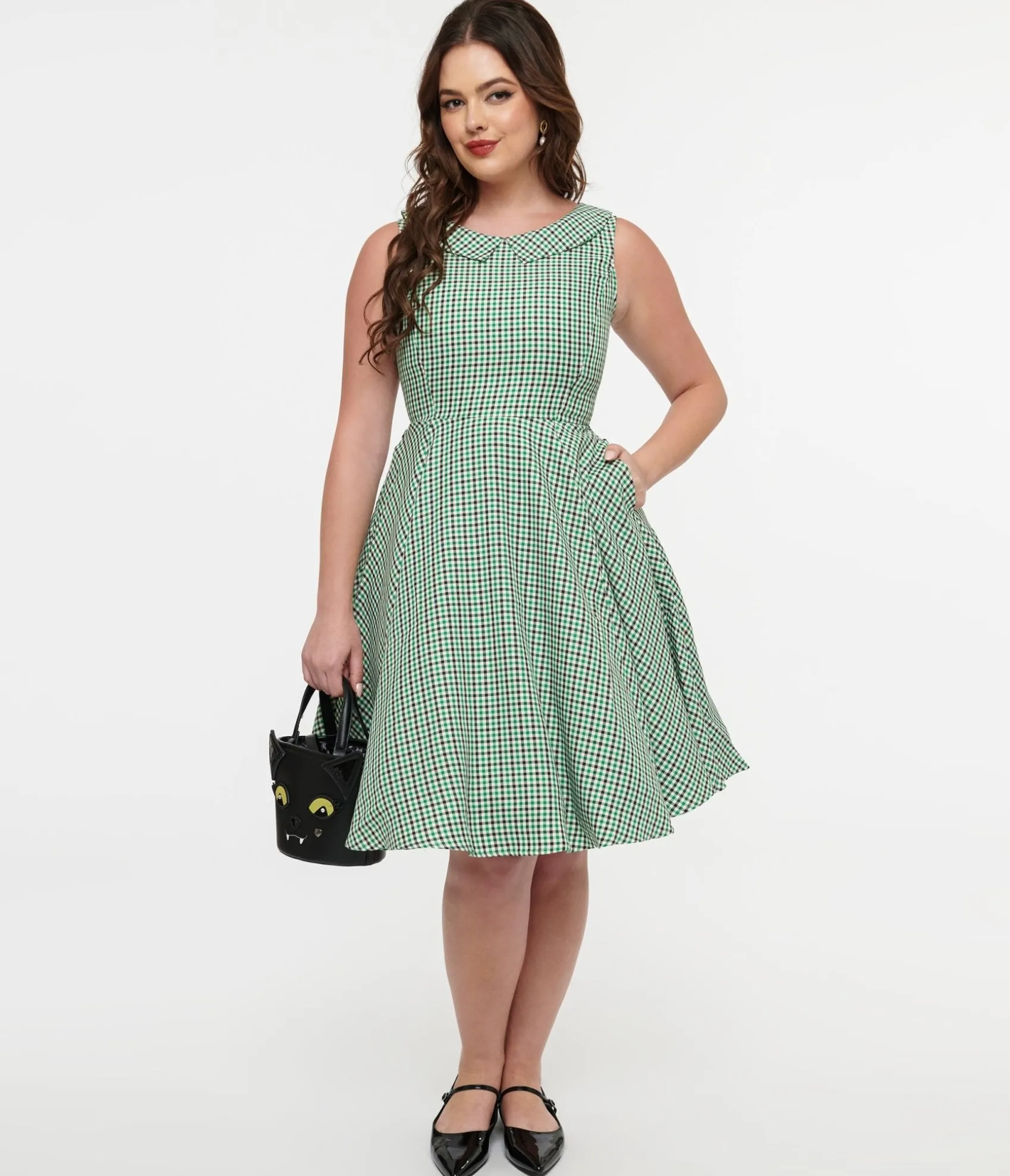 Unique Vintage Orchid Bloom 1950s Green & Black Plaid Fit & Flare Dress Shop
