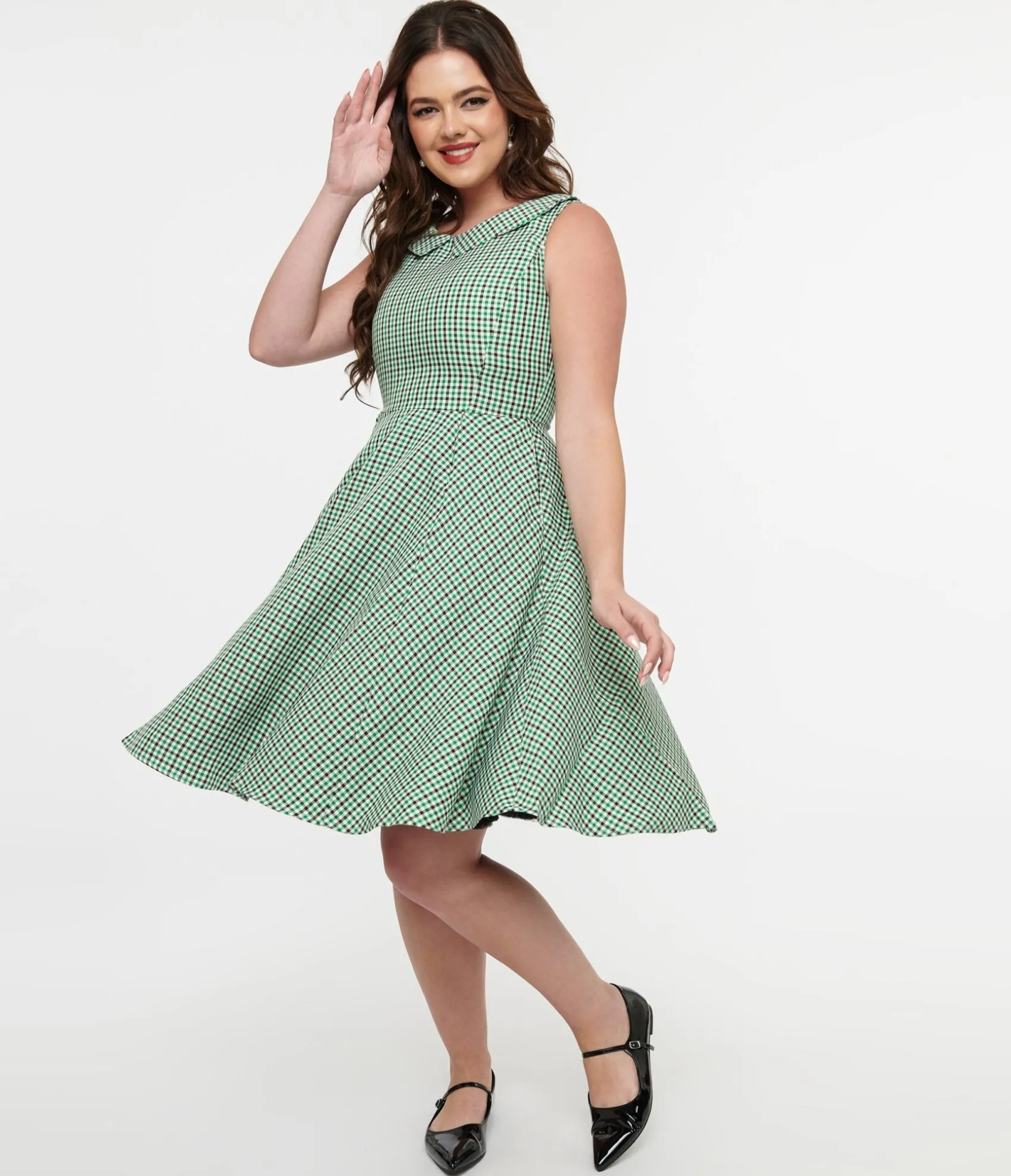 Unique Vintage Orchid Bloom 1950s Green & Black Plaid Fit & Flare Dress Shop
