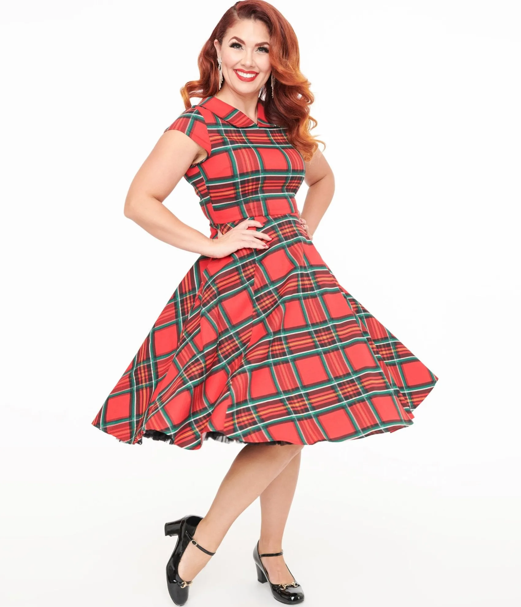 Unique Vintage Orchid Bloom 1950s Red Plaid Swing Dress Cheap