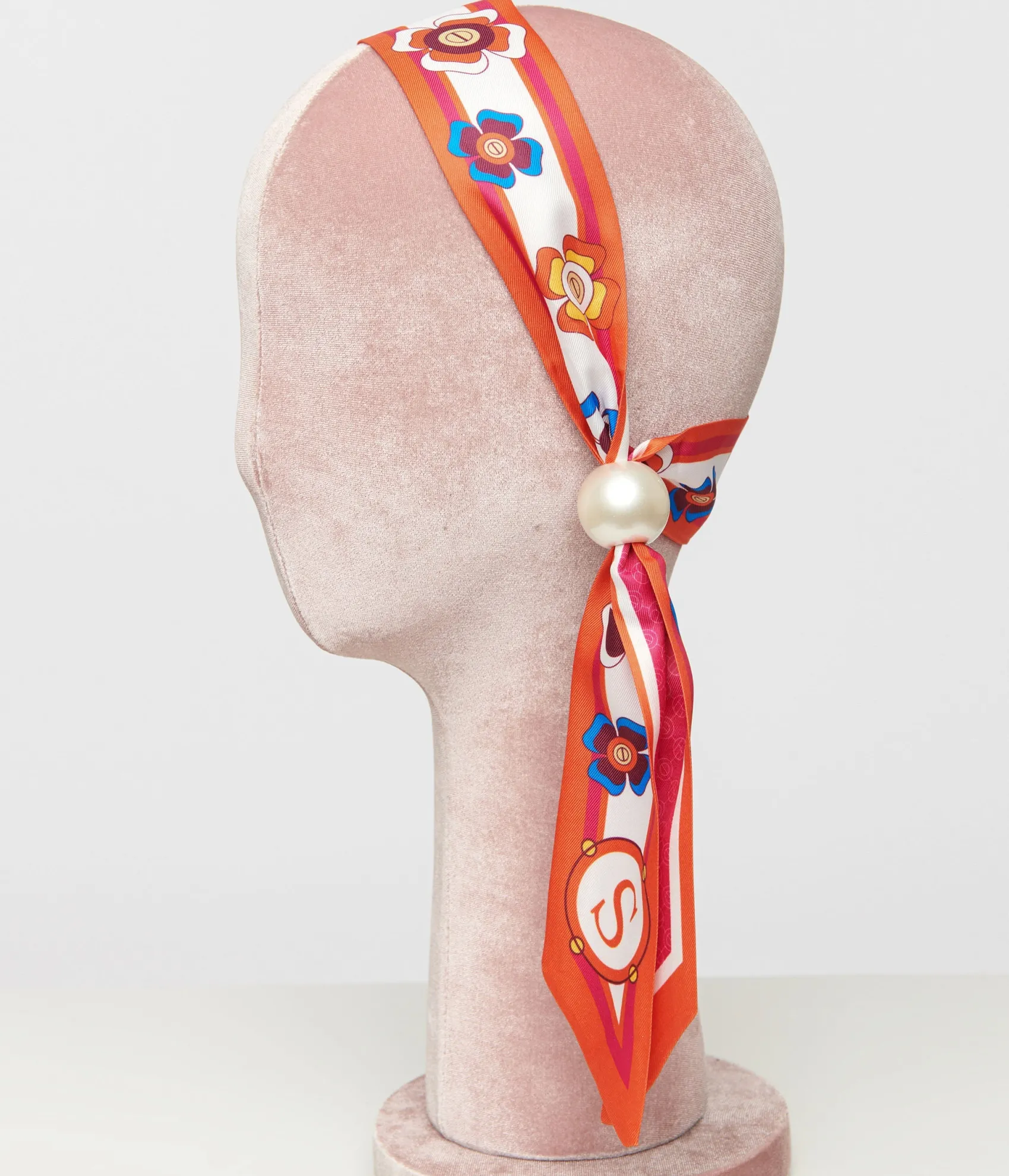 Unique Vintage Pink & Orange Floral Pearl Fabric Headband Online