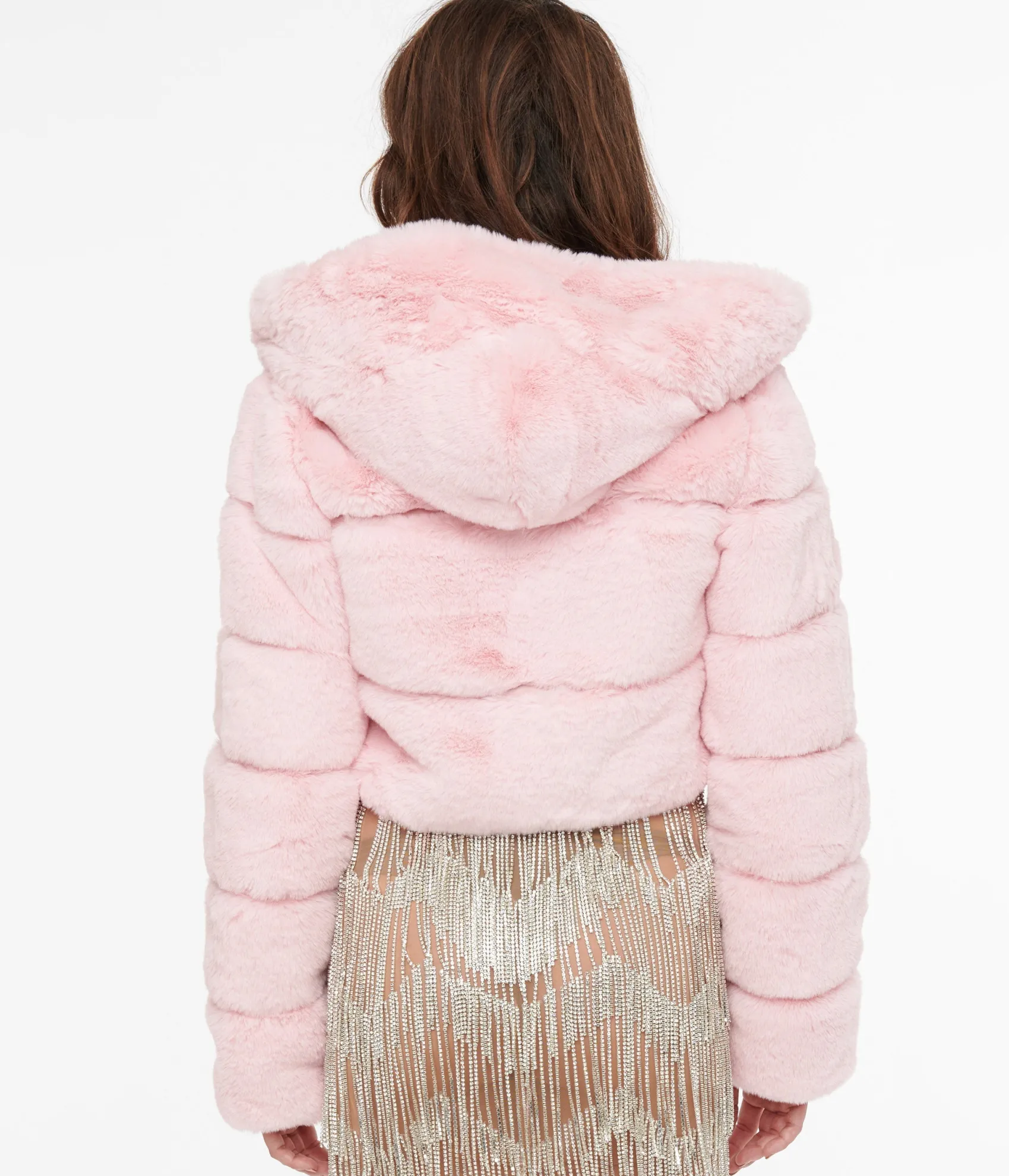 Unique Vintage Pink Faux Fur Puffer Crop Jacket Discount