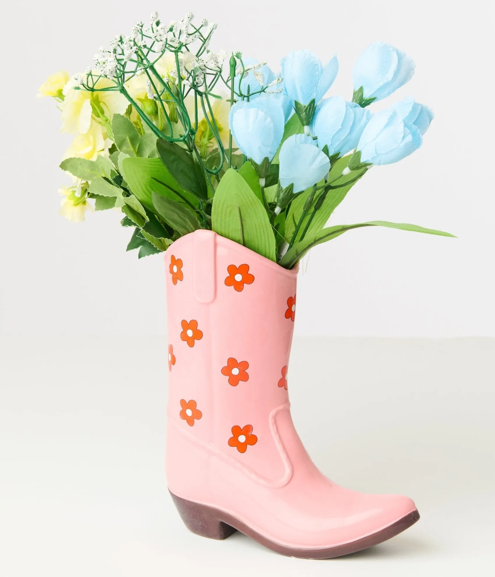 Unique Vintage Pink Floral Ceramic Cowboy Boot Vase Hot