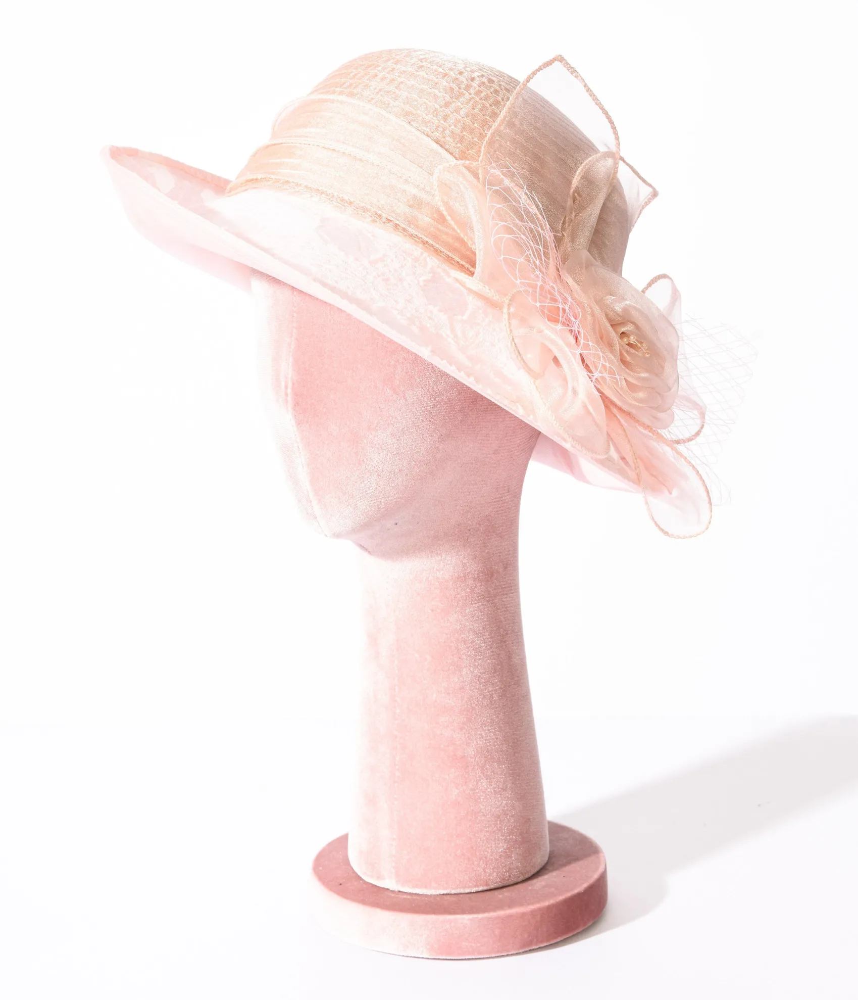 Unique Vintage Pink Floral Organza Cloche Hat Sale