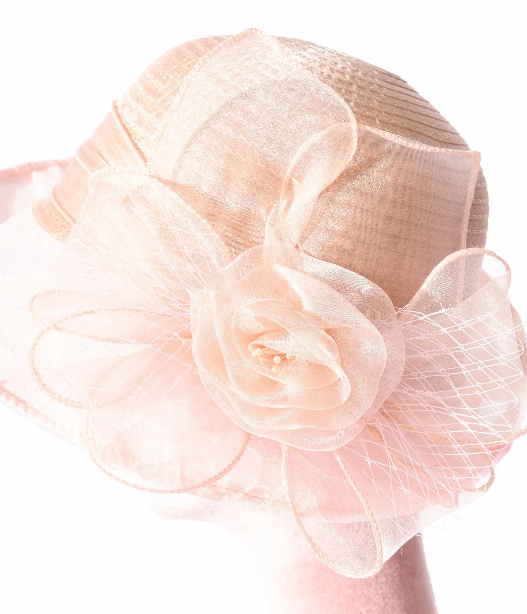 Unique Vintage Pink Floral Organza Cloche Hat Sale