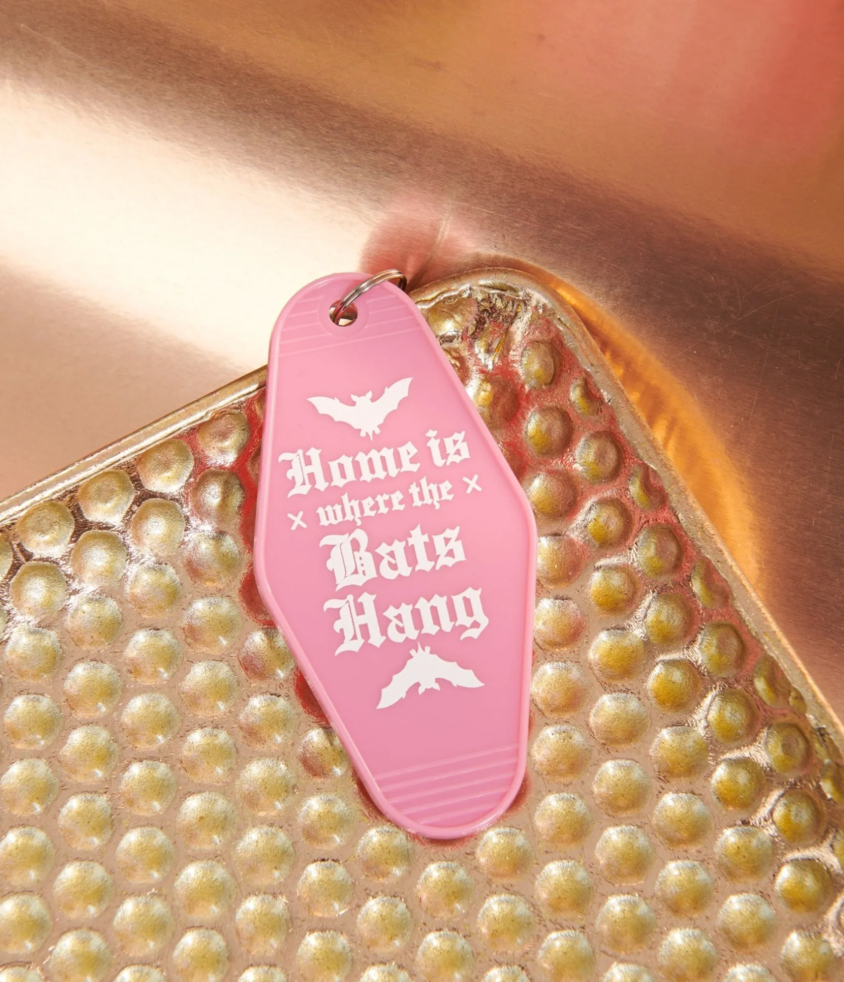 Unique Vintage Pink Home Is Where The Bats Hang Motel Keychain Cheap