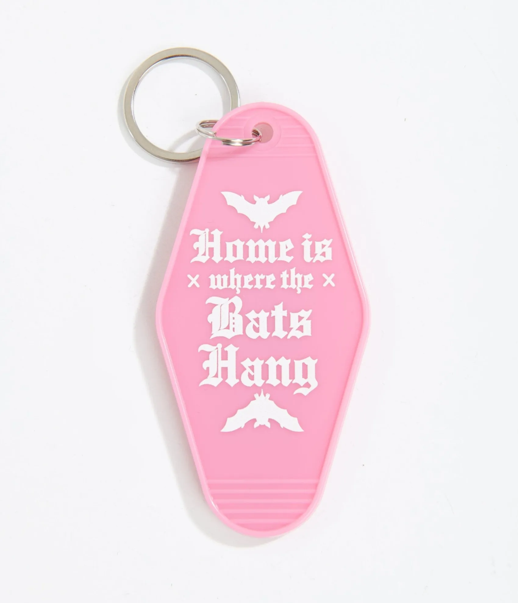 Unique Vintage Pink Home Is Where The Bats Hang Motel Keychain Cheap