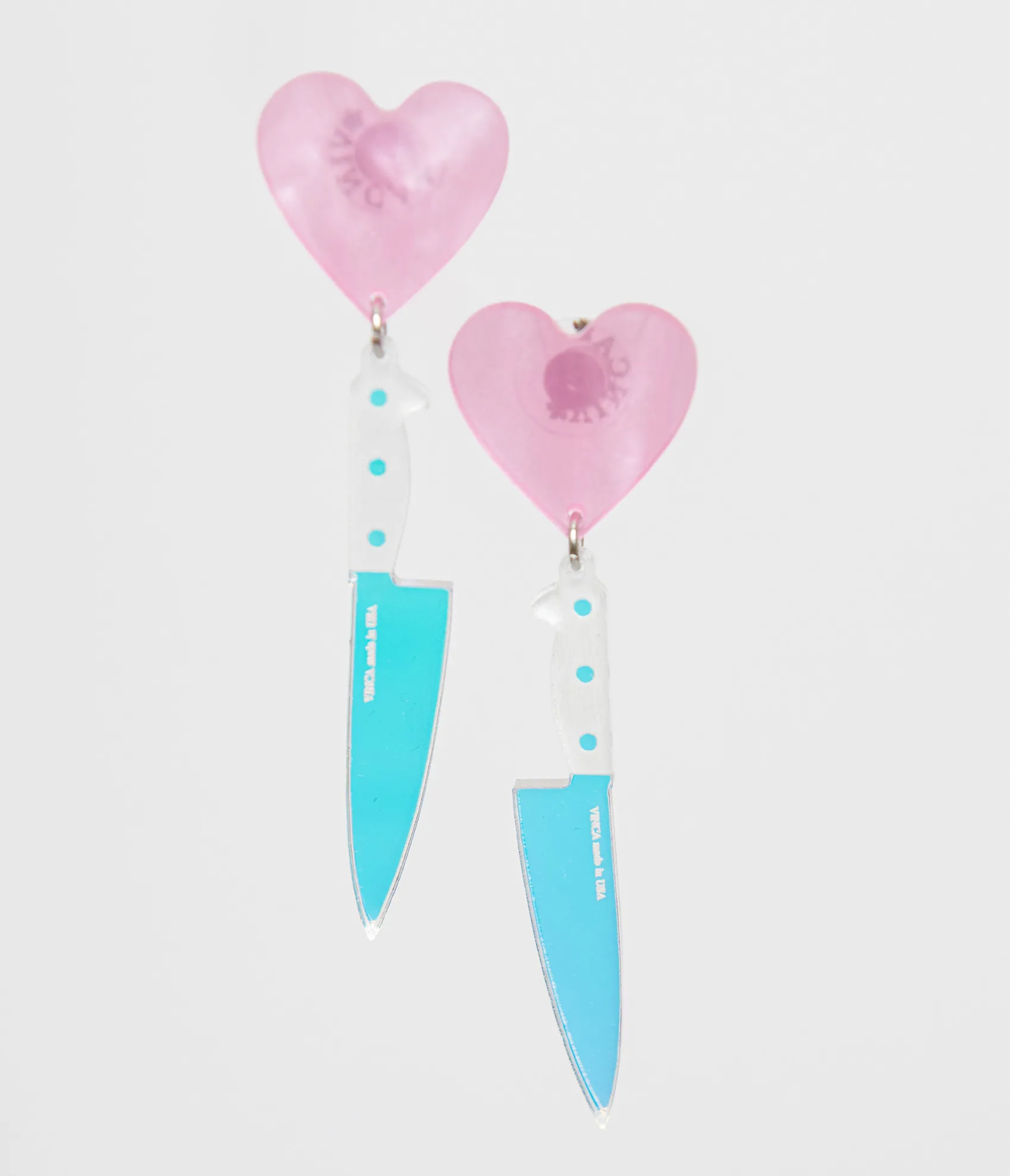 Unique Vintage Pink Iridescent Heart Knives Drop Earrings Cheap