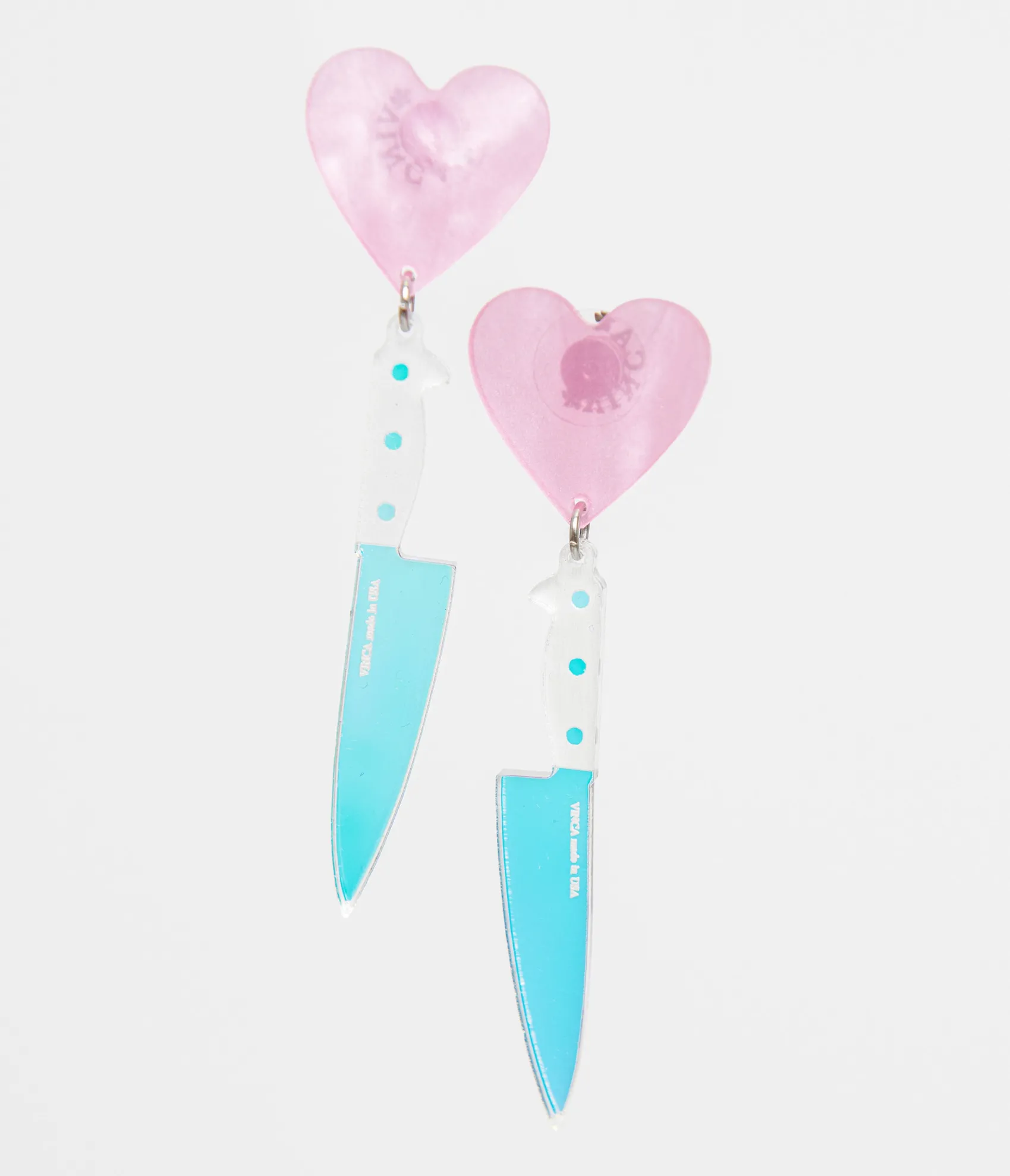 Unique Vintage Pink Iridescent Heart Knives Drop Earrings Cheap