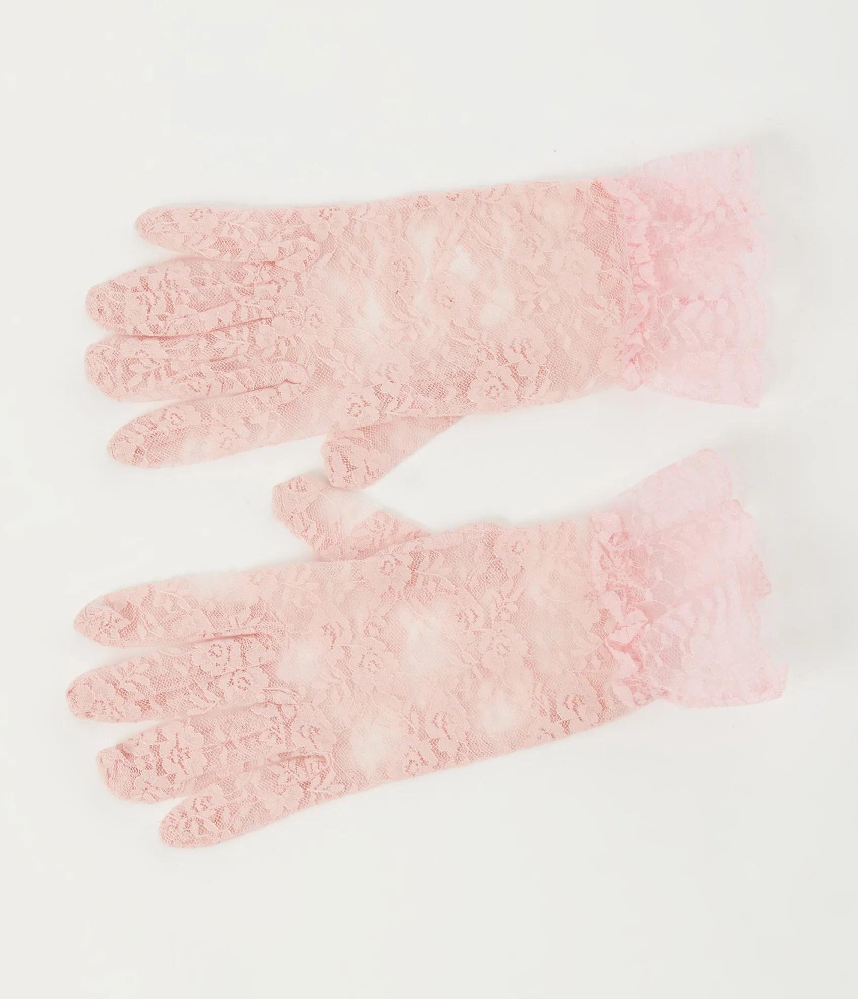 Unique Vintage Pink Lace Ruffle Gloves Cheap