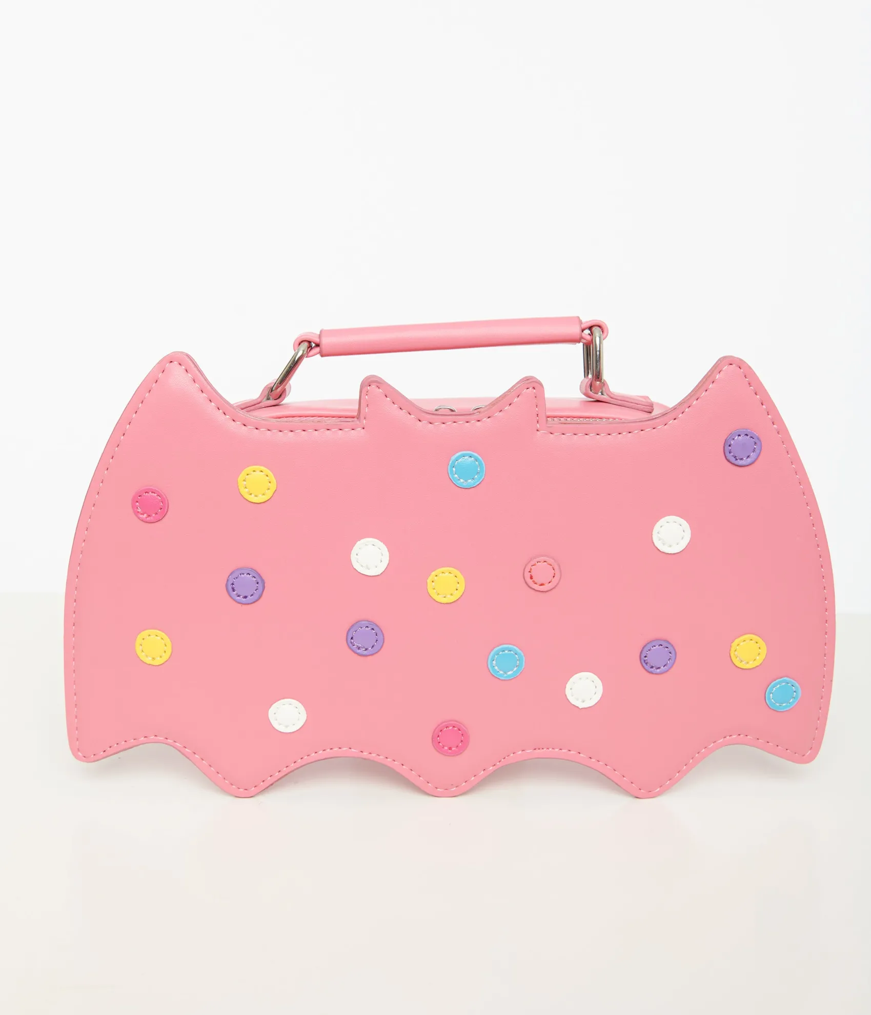 Unique Vintage Pink Leatherette Circus Cookie Bat Crossbody Bag Clearance