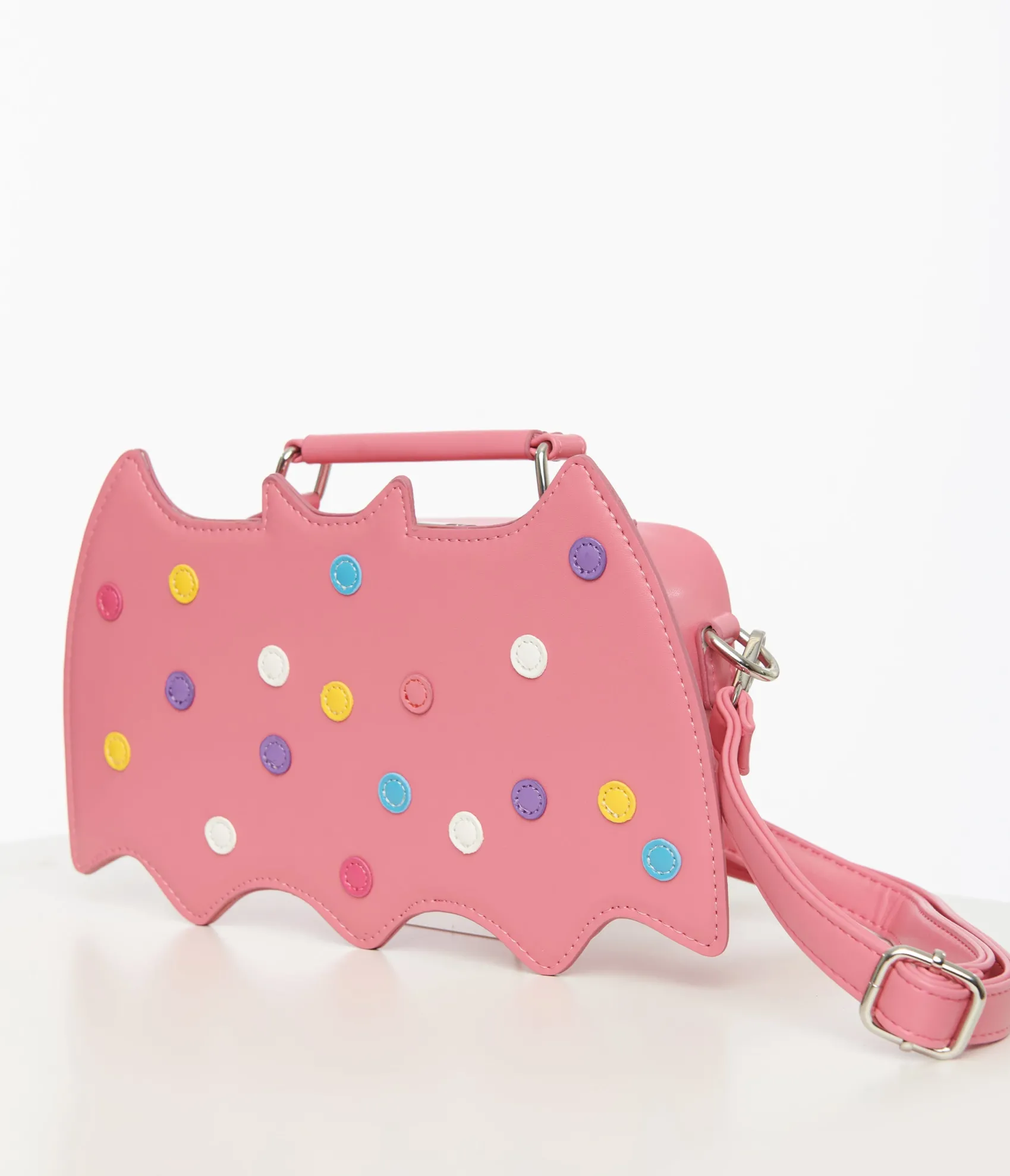 Unique Vintage Pink Leatherette Circus Cookie Bat Crossbody Bag Clearance