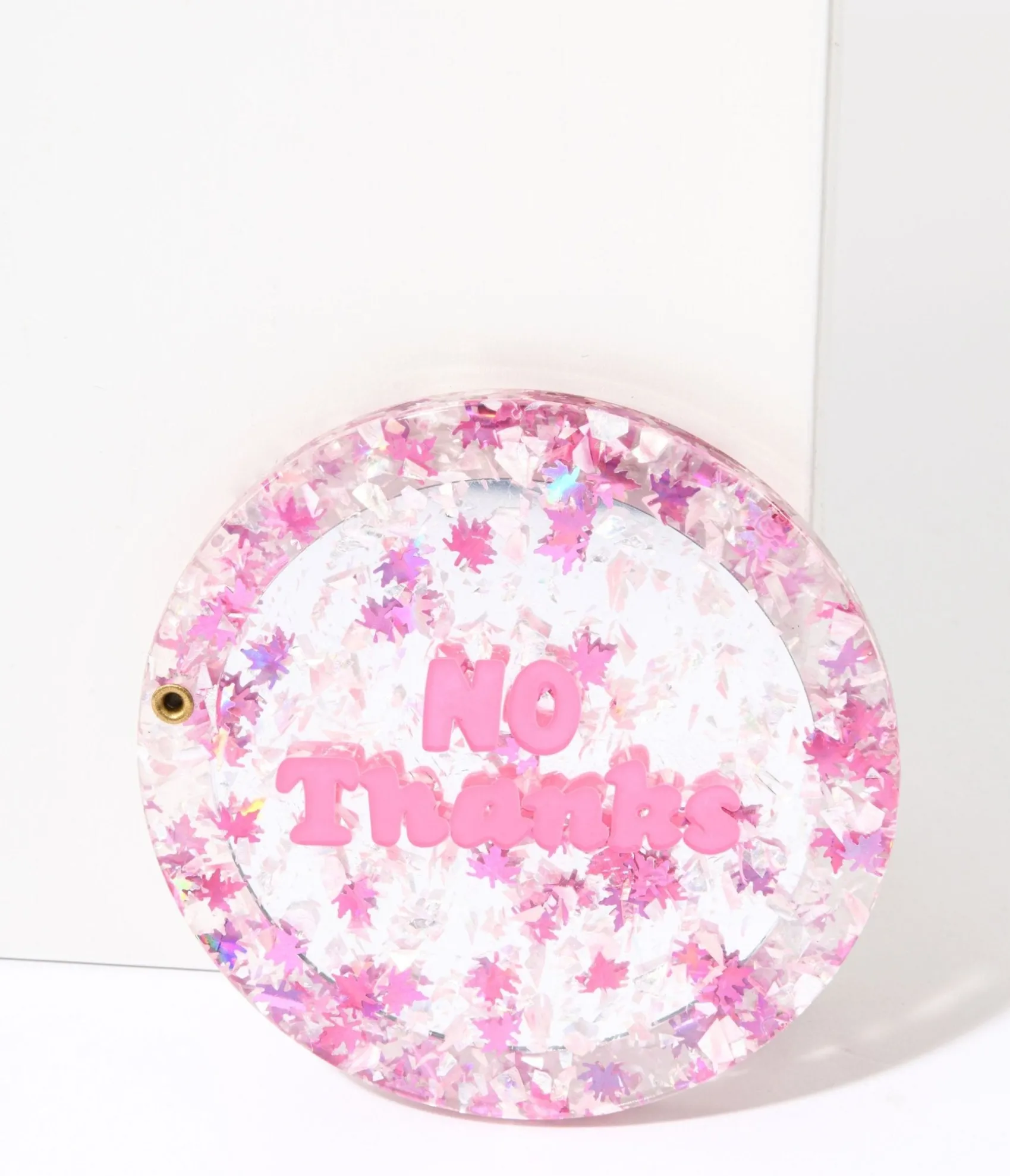 Unique Vintage Pink No Thanks Glitter Compact Pocket Mirror Online