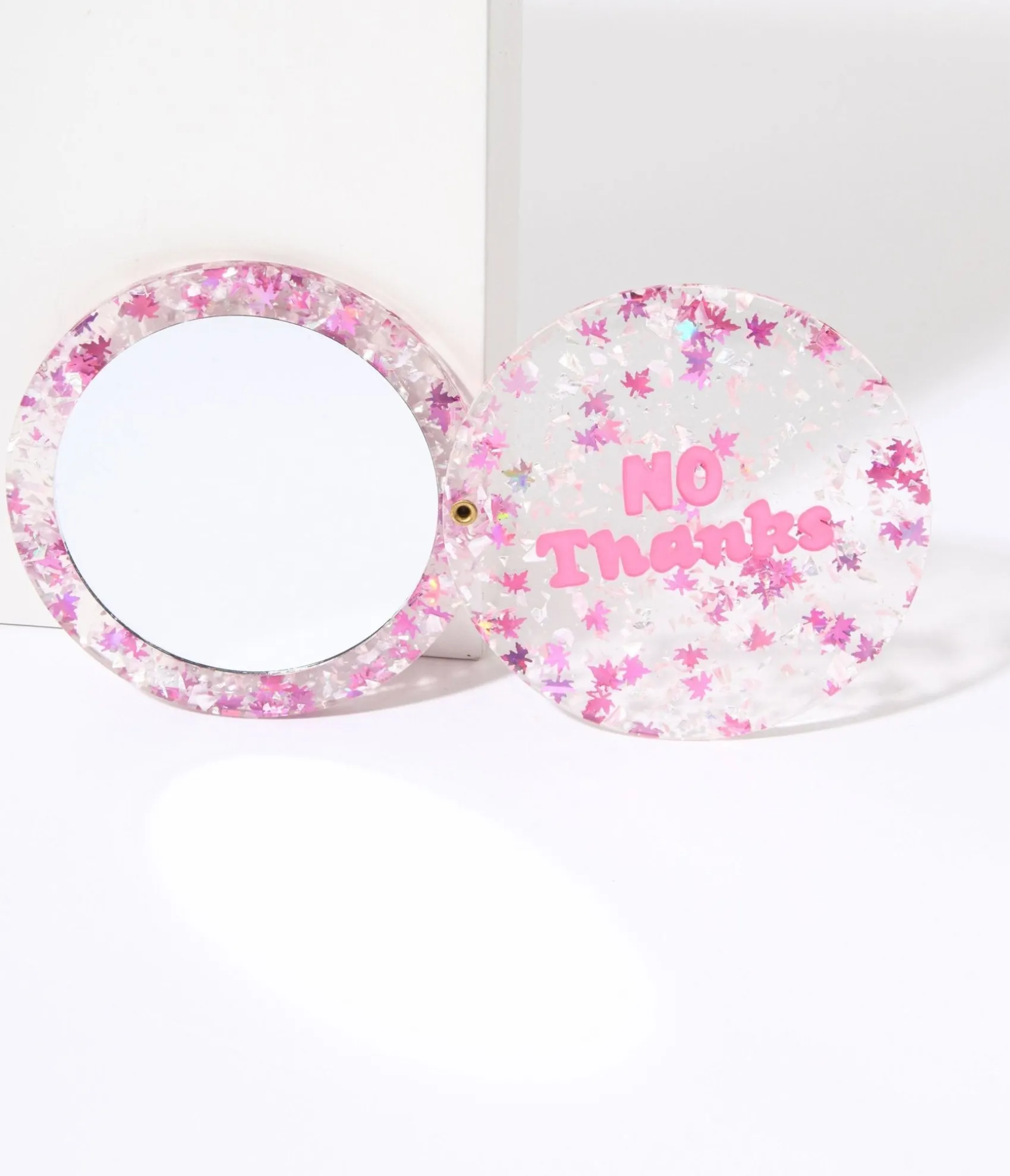 Unique Vintage Pink No Thanks Glitter Compact Pocket Mirror Online