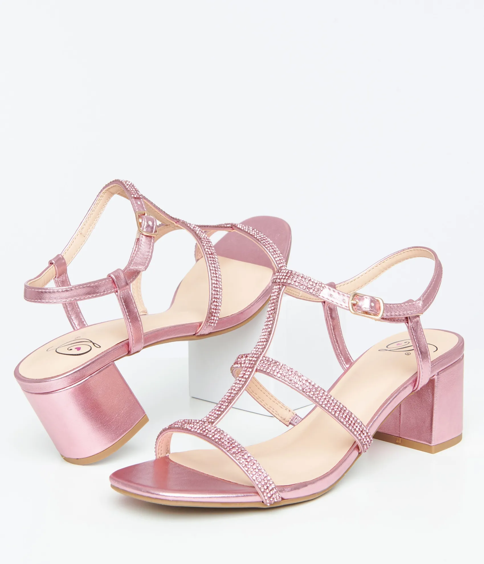 Unique Vintage Pink Rhinestone Leatherette T-Strap Heels Best