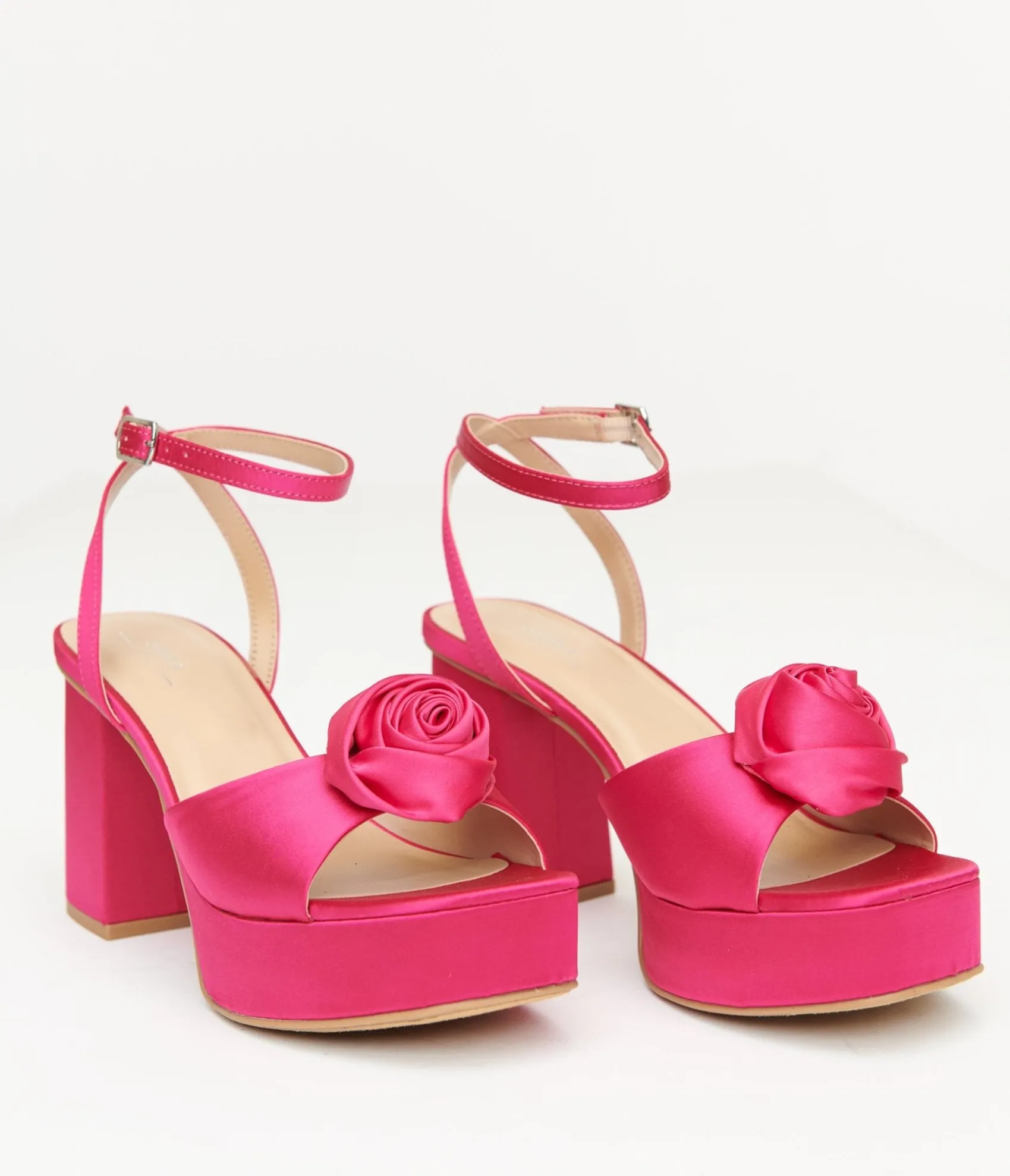 Unique Vintage Pink Rosette Satin Platform Heels Online