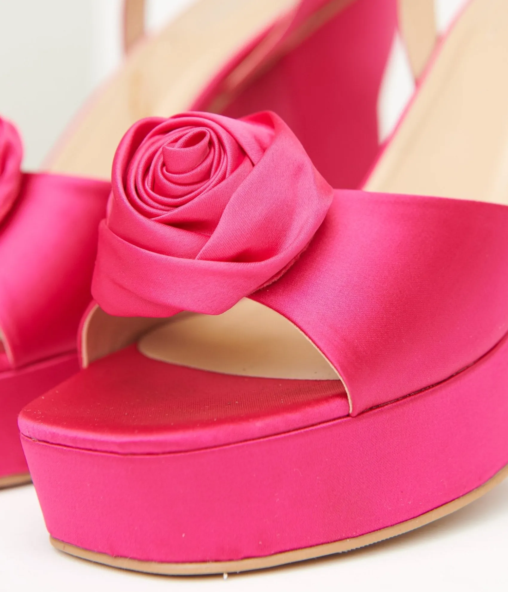 Unique Vintage Pink Rosette Satin Platform Heels Online