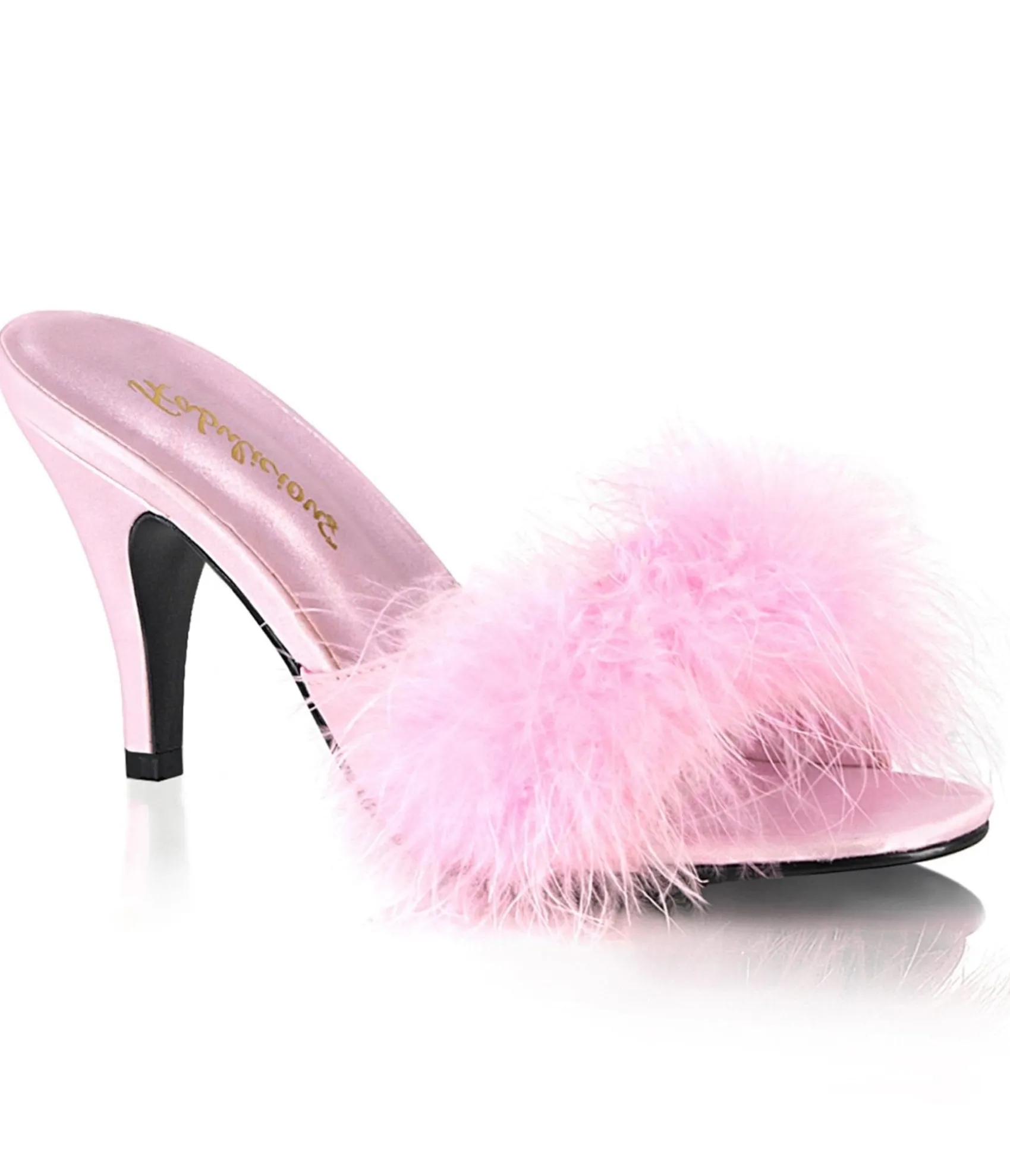 Unique Vintage Pink Satin & Marabou Feather Peep Toe Amour Heel Slipper Discount