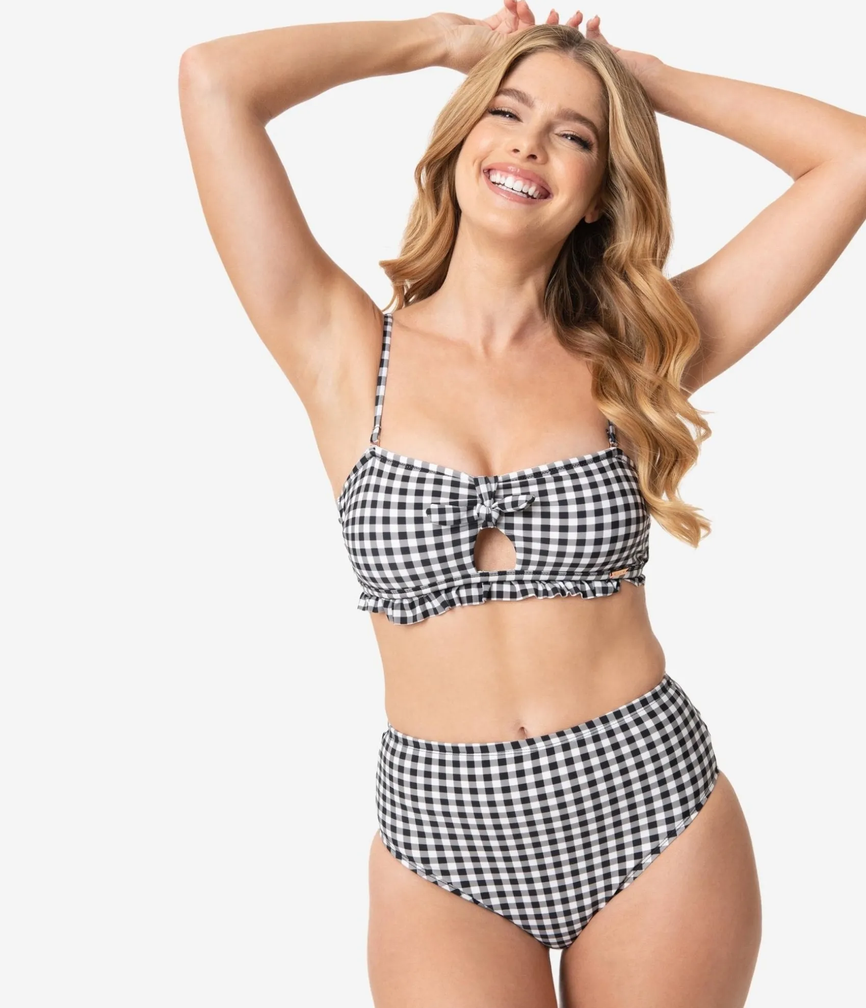 Unique Vintage Pin-Up Style Black & White Gingham Swim Bottom Hot